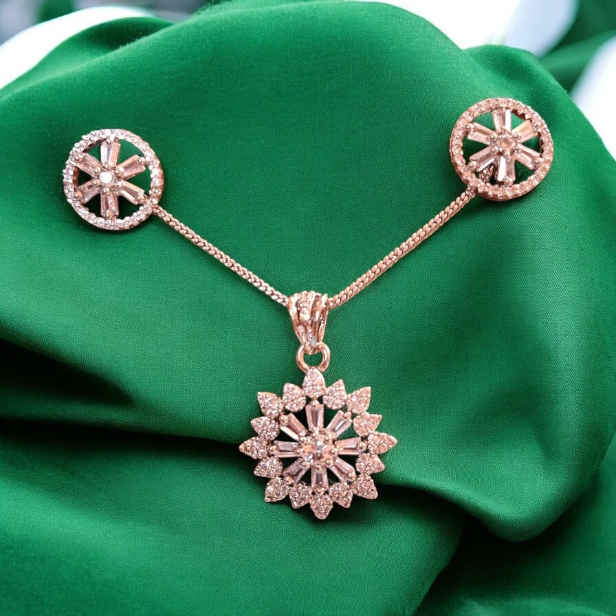 92009-PS-American Diamond Delicate Pendant Set With Rhodium Plating-Design 2