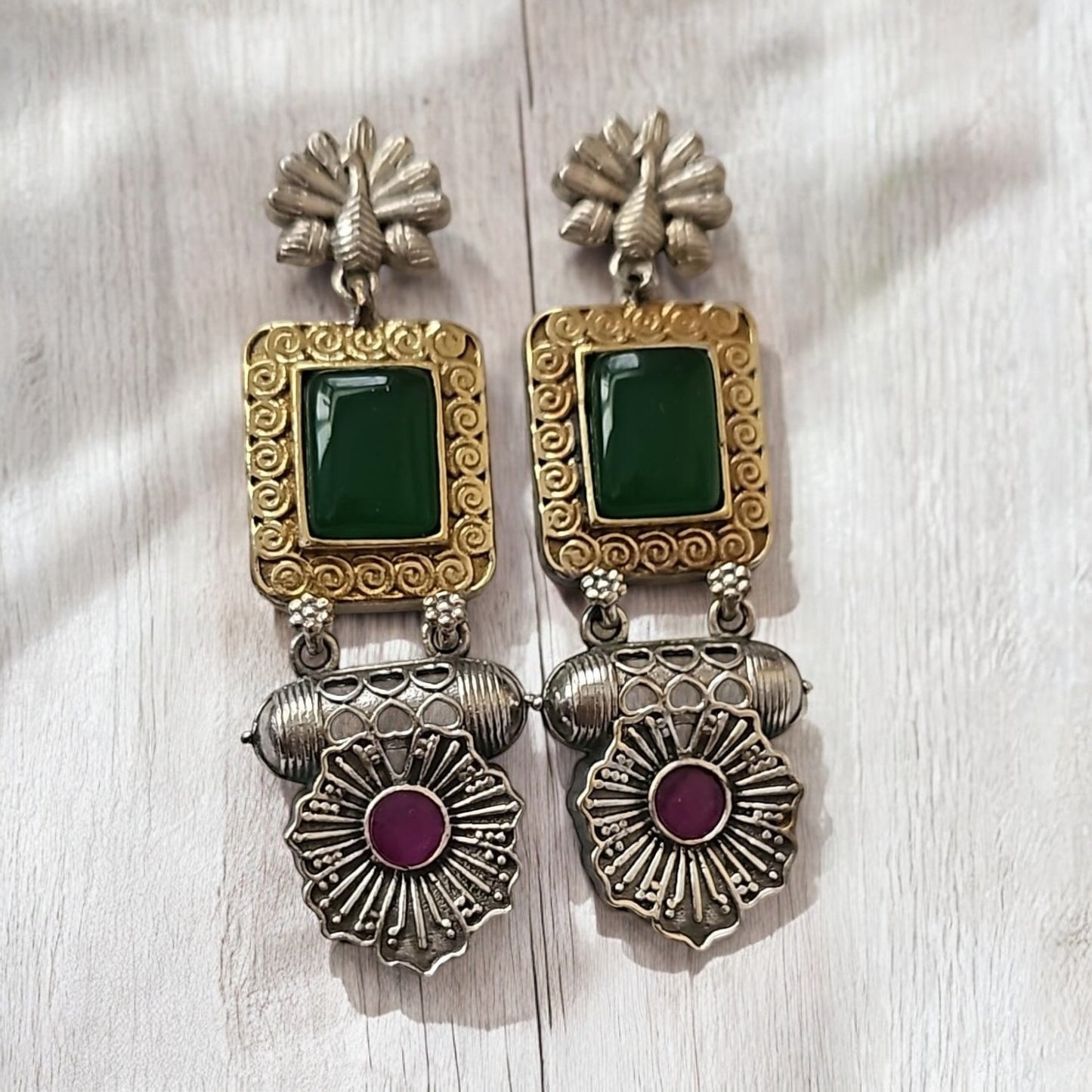 808637 Pretty Precious Fashion Oxidised Silver Stylish Party Wear Earrings for Women and Girls-Ruby Green