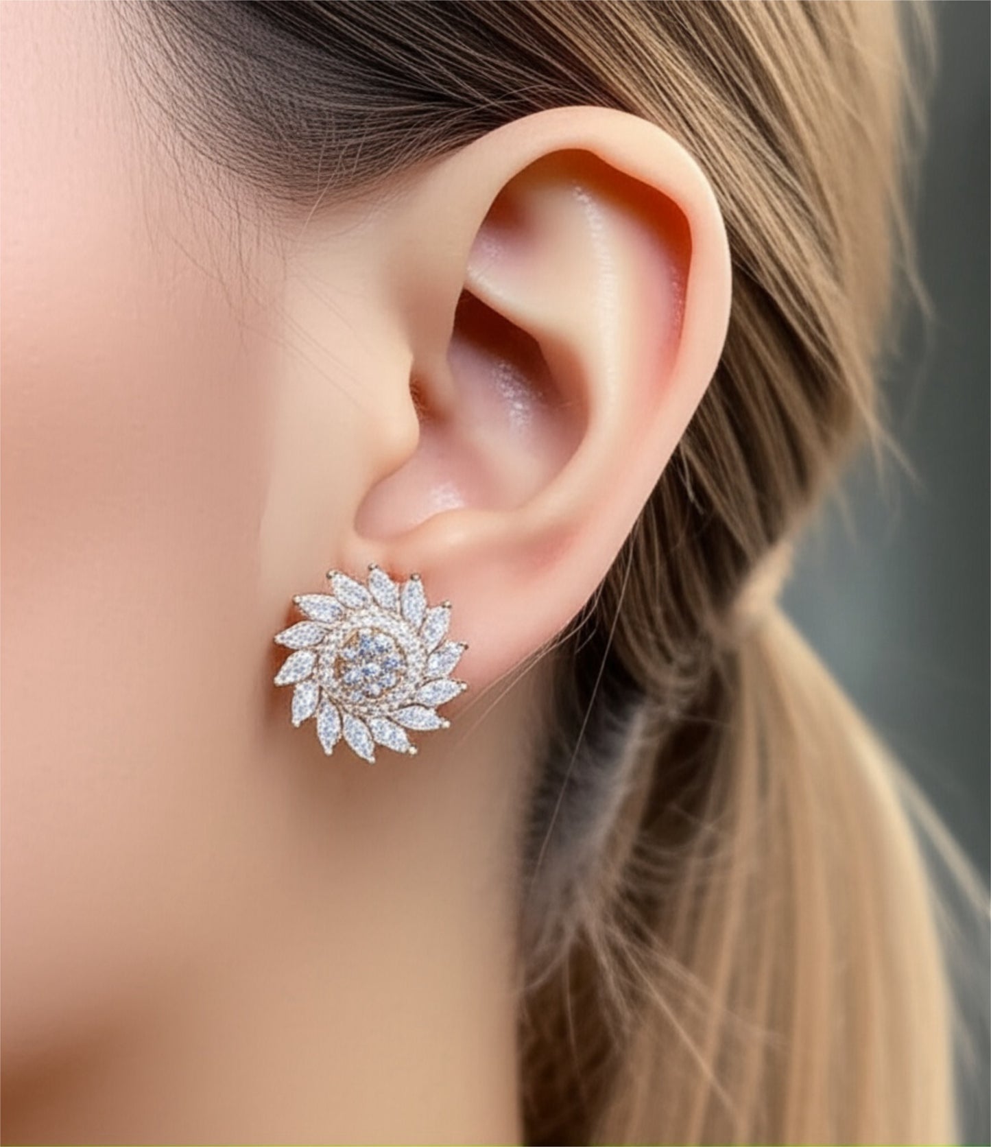 91959-ER CZ Earring With Gold/Rhodium Plating