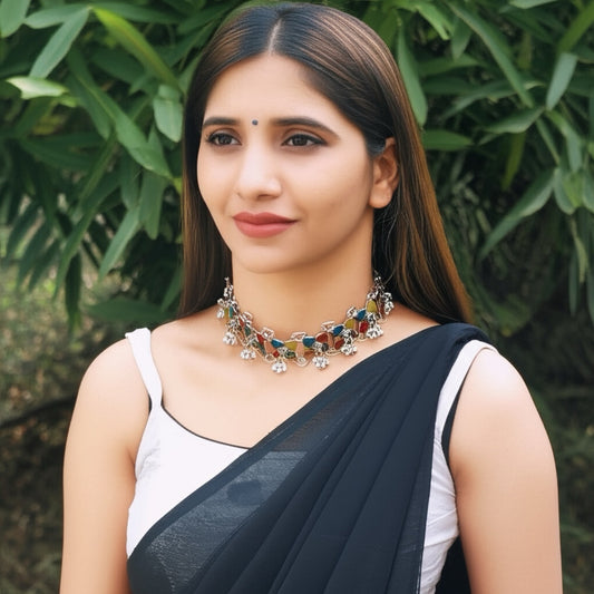 92999-NSO Classic Necklace With Oxidised Plating-Multi