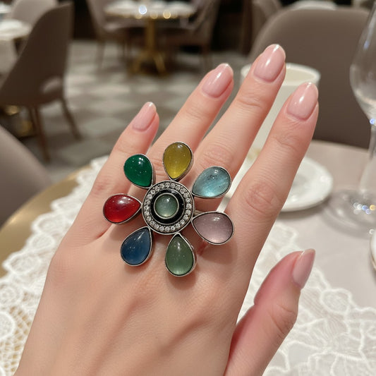 806292 Oxidised Adjustable Ring With 2 Tone Plating
