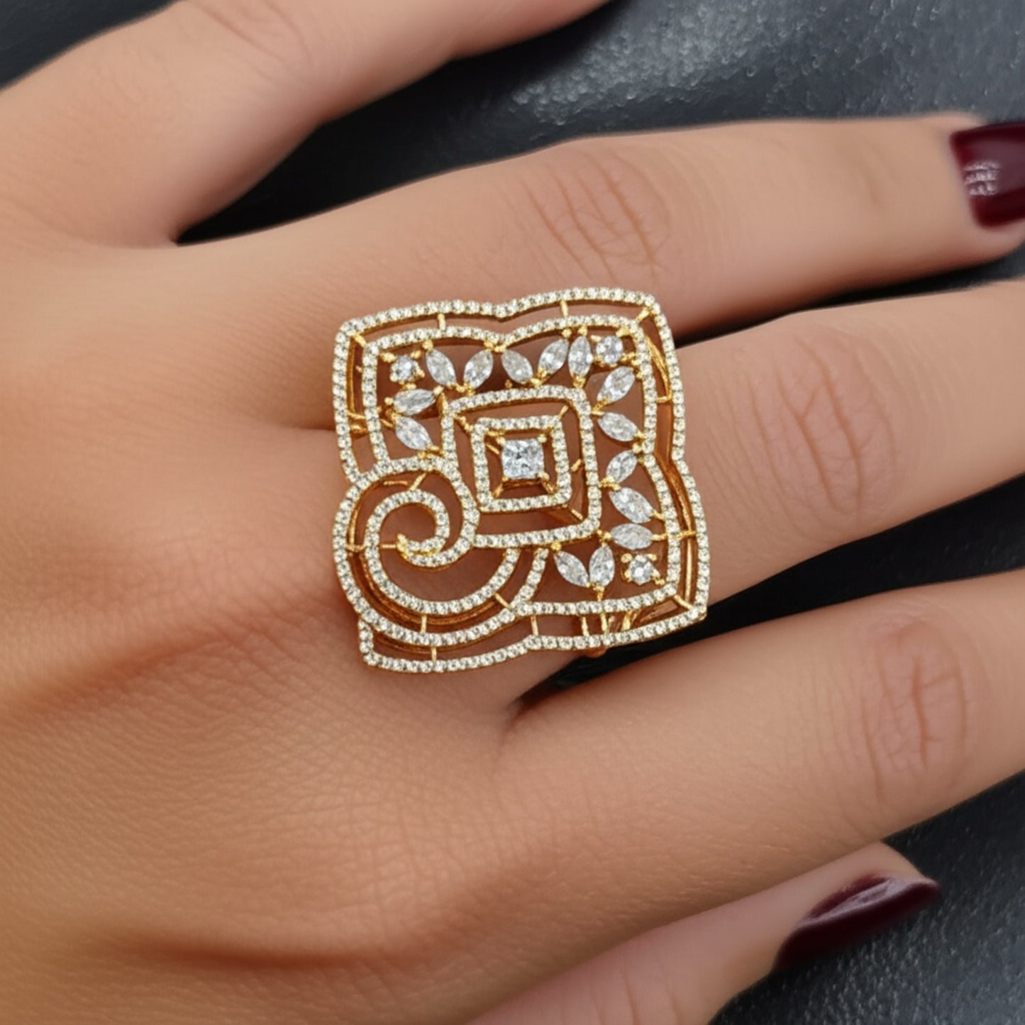 40173 Cz Adjustable Ring 2 Tone