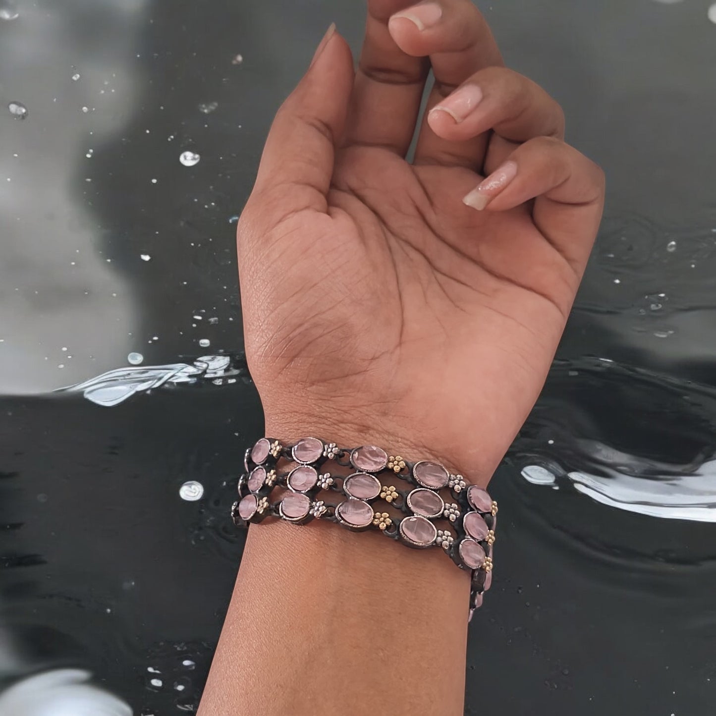 93509-BRO Classic Kada With Oxidised Plating-Pink