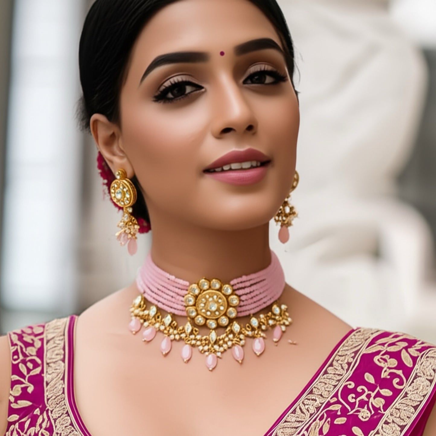 97309-NS Cz Delicate Necklace Pink