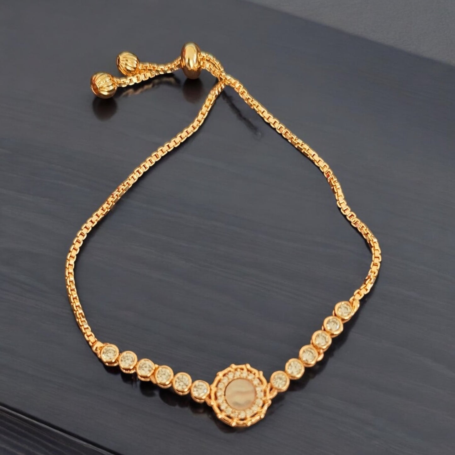 15100-G Adjustable Bracelet With Rose Gold Plating-White