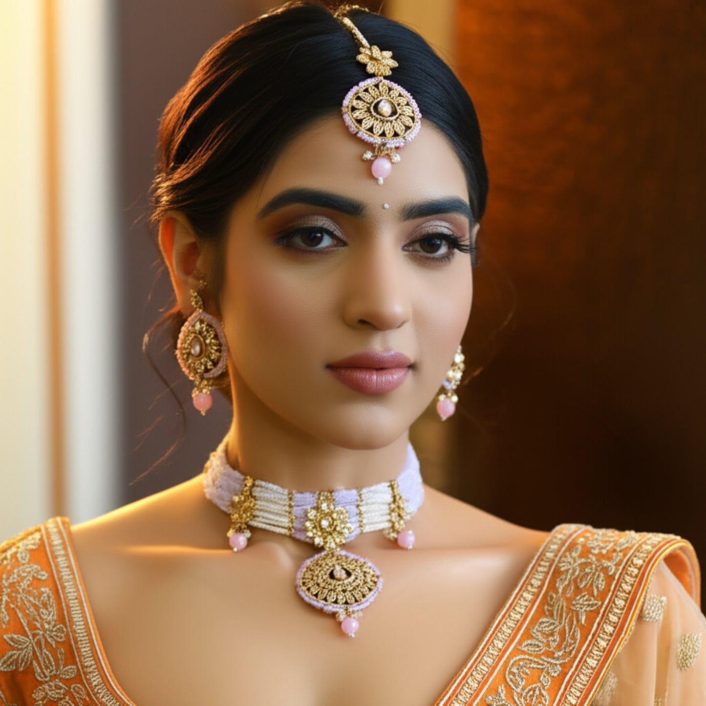 910759-NS Cz Delicate Necklace Pink