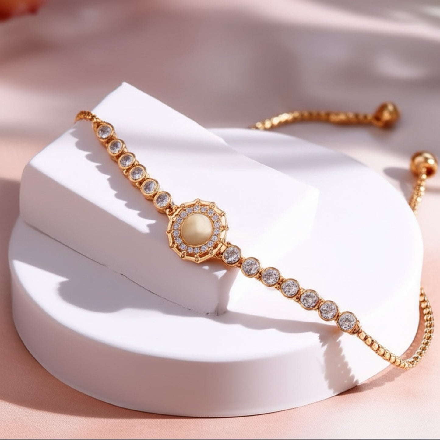 15100-G Adjustable Bracelet With Rose Gold Plating-White