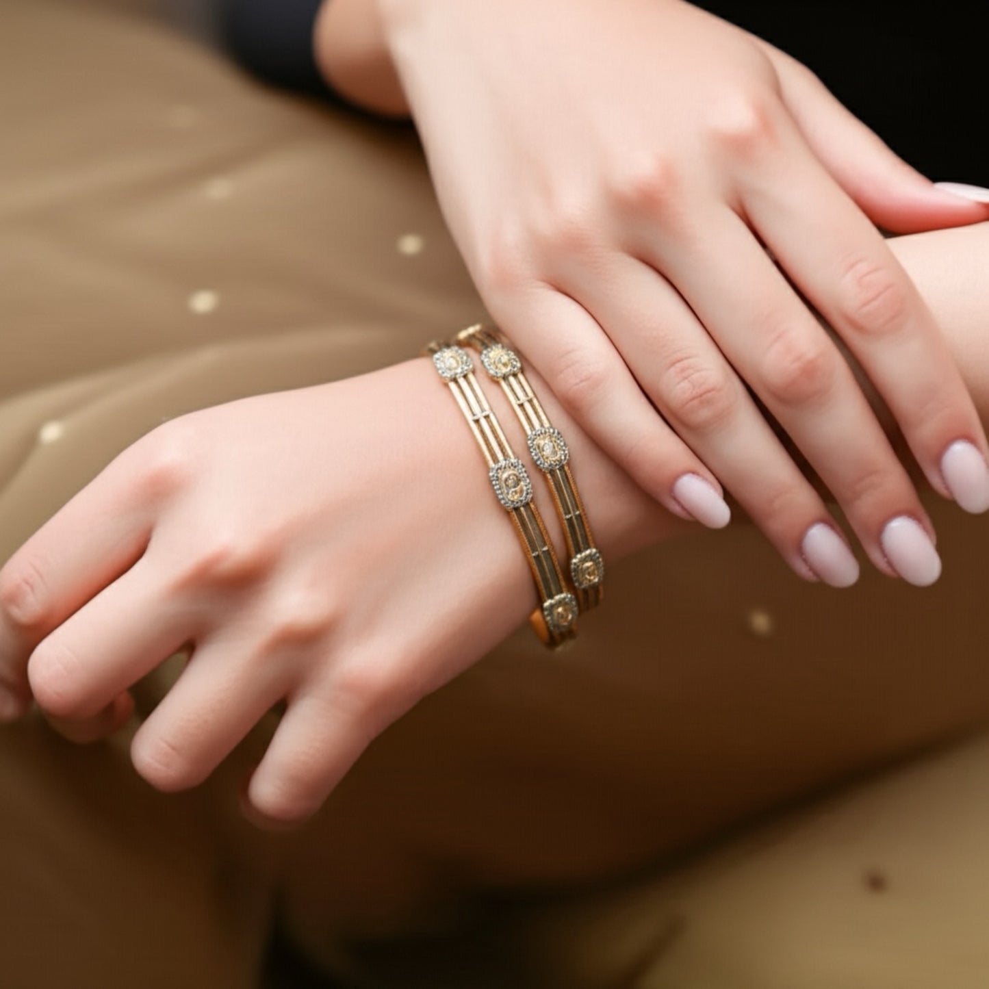 436388 Cz Bangles With Gold Plating - 2 Tone-Size 2.6