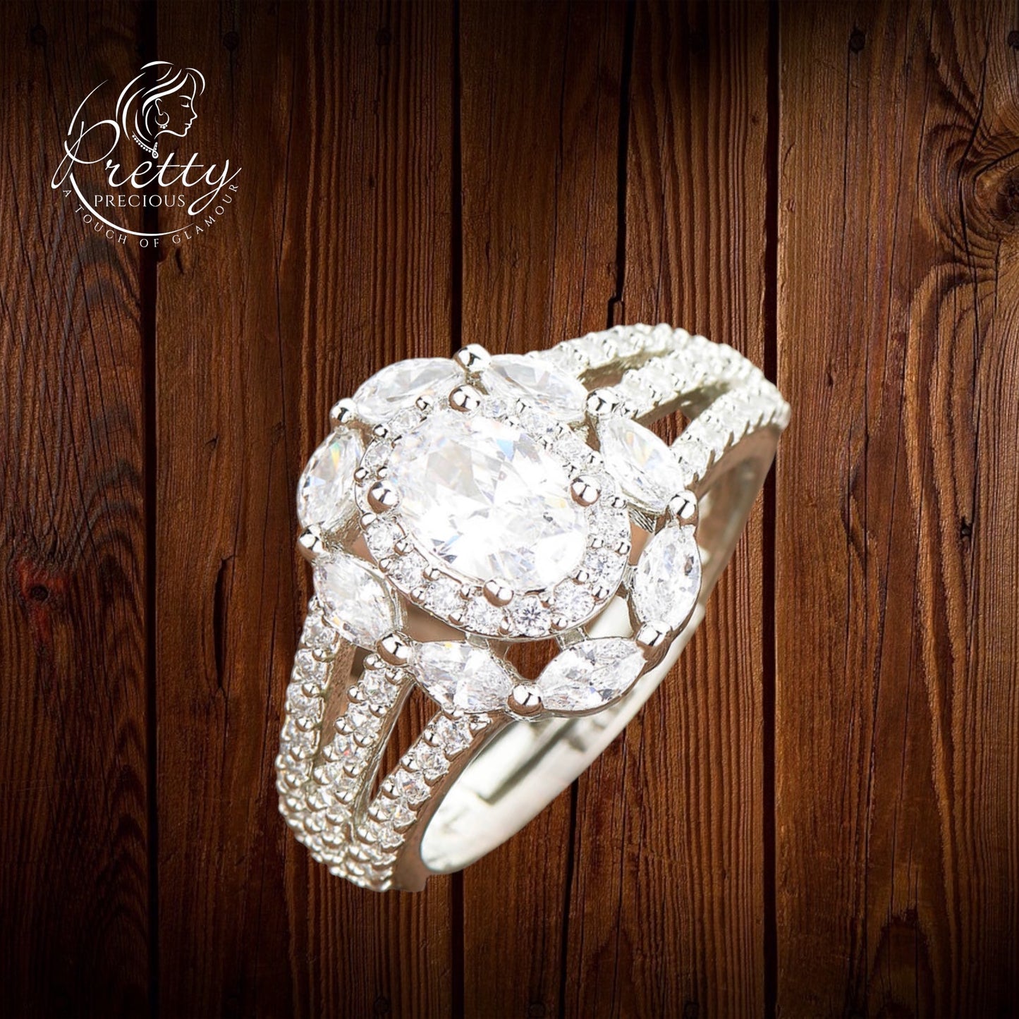 429062 American Diamond Delicate Ring With 2 Tone Rhodium Plating-Silver