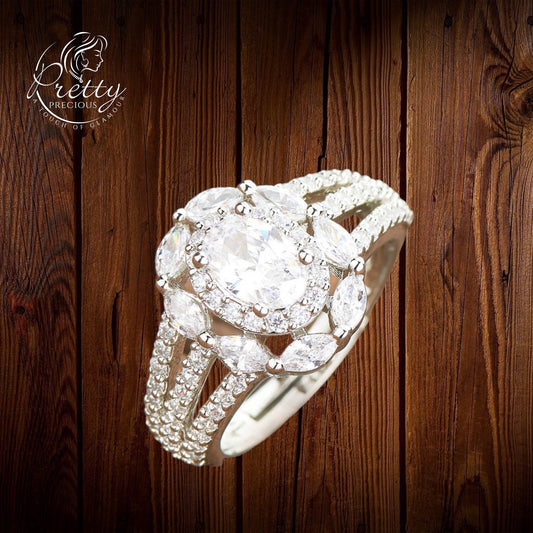 429062 American Diamond Delicate Ring With 2 Tone Rhodium Plating-Silver