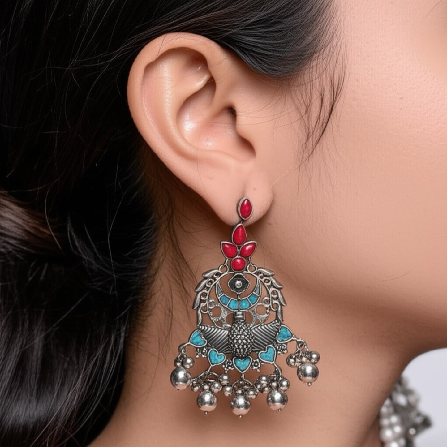 35420 Pretty Precious Fashion Oxidised Silver Stylish Party Wear Earrings for Women and Girls