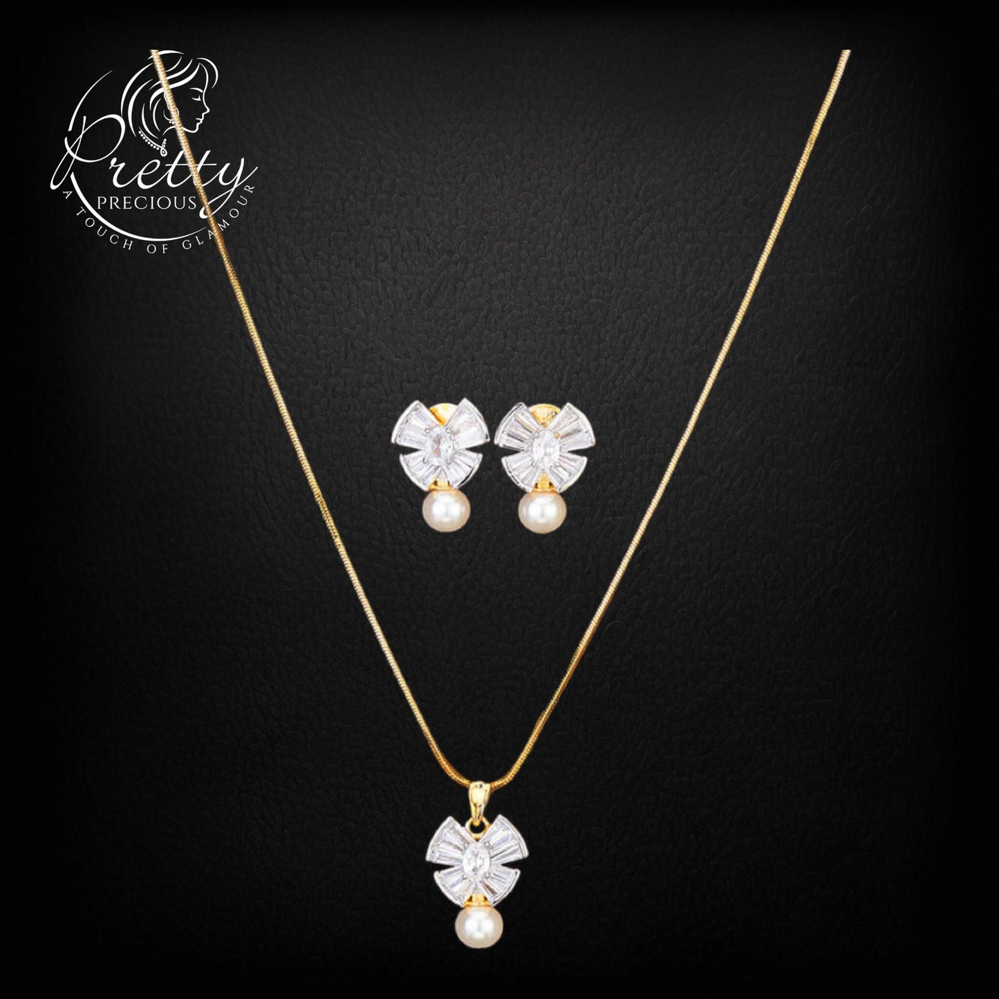 424749 Cubic Zirconia Classic Pendant Set With 2 Tone Plating-White