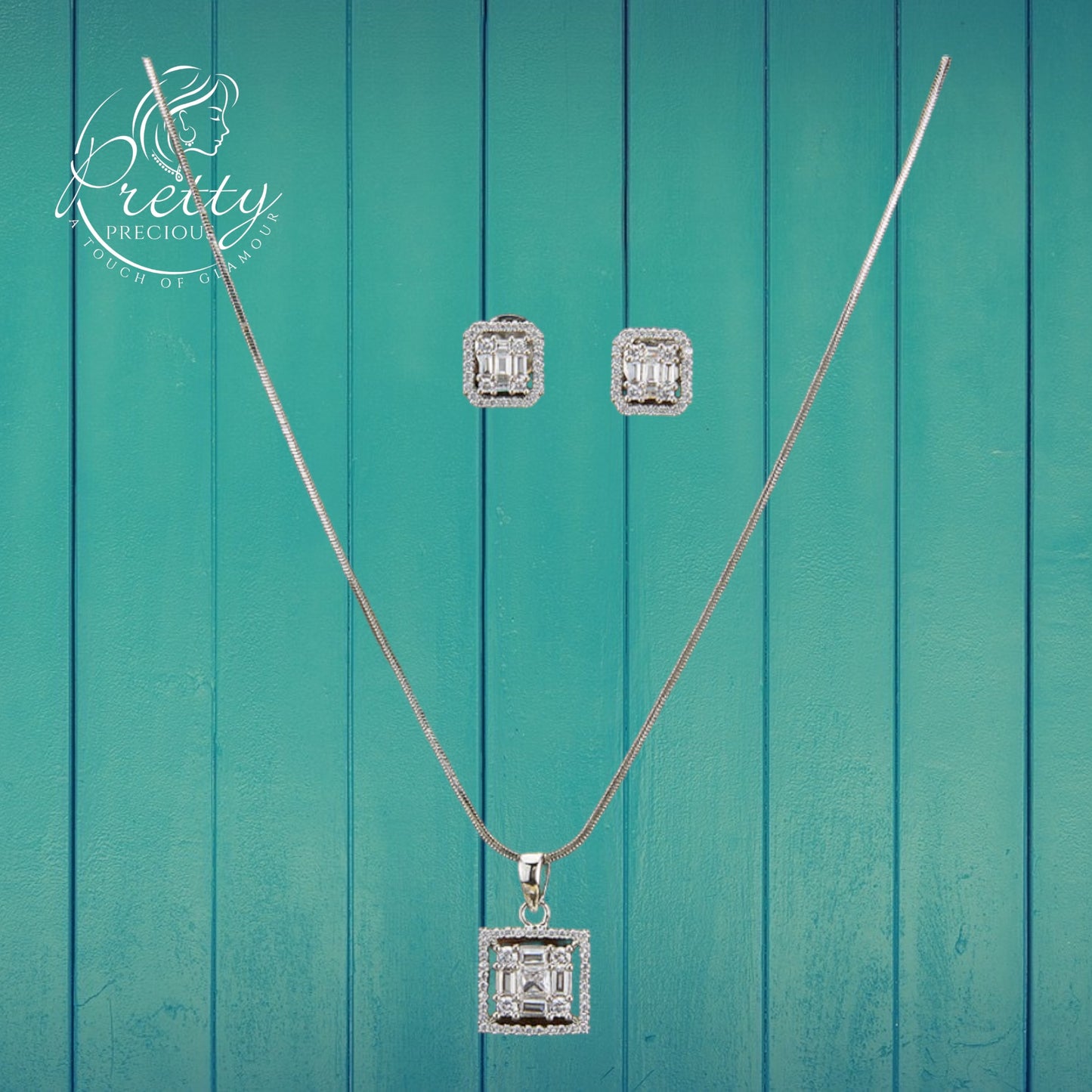 427208 Cubic Zirconia Classic Pendant Set With Rhodium Plating-White