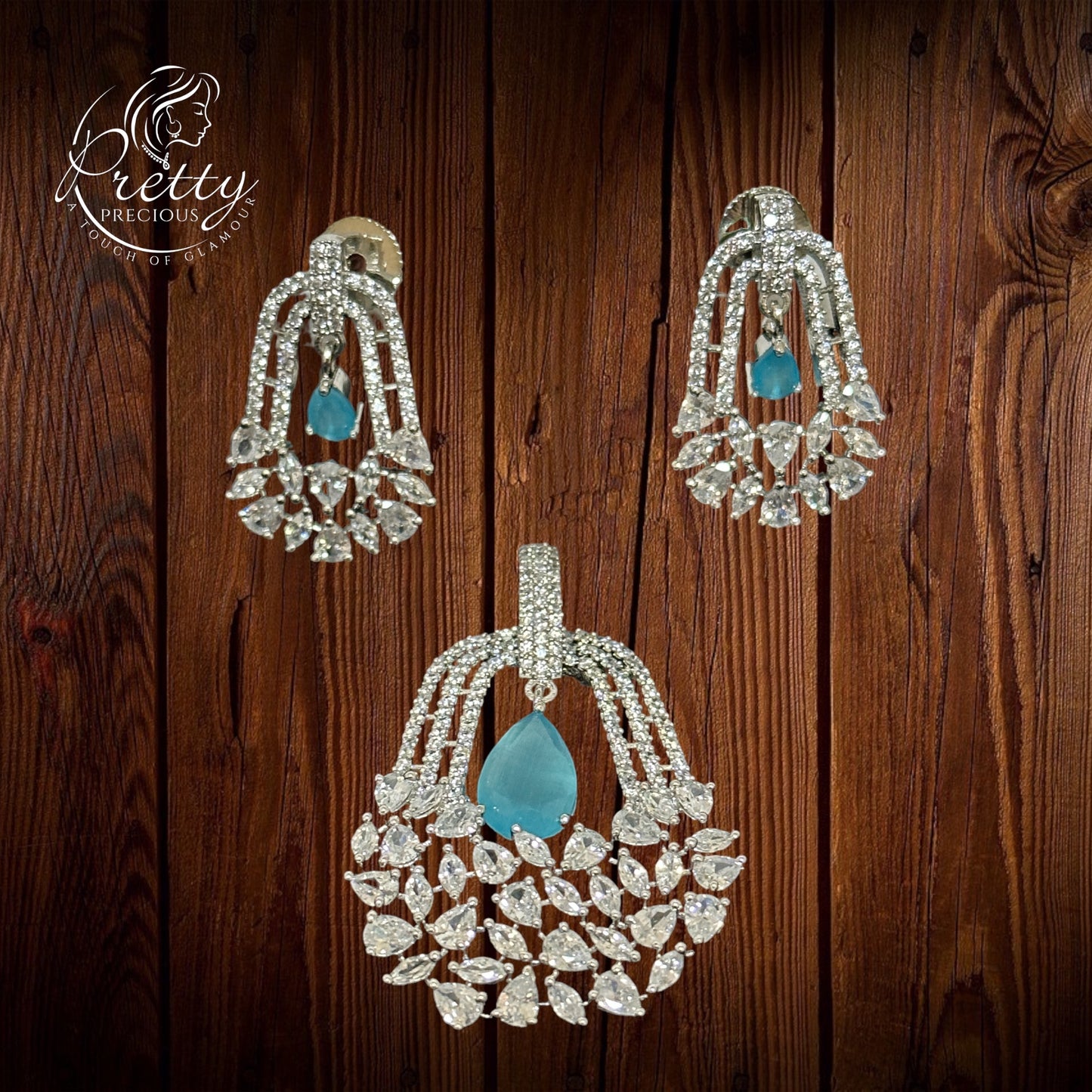 425648 Cubic Zirconia Classic Pendant Set With 2 Tone Plating