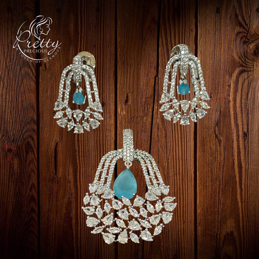 425648 Cubic Zirconia Classic Pendant Set With 2 Tone Plating