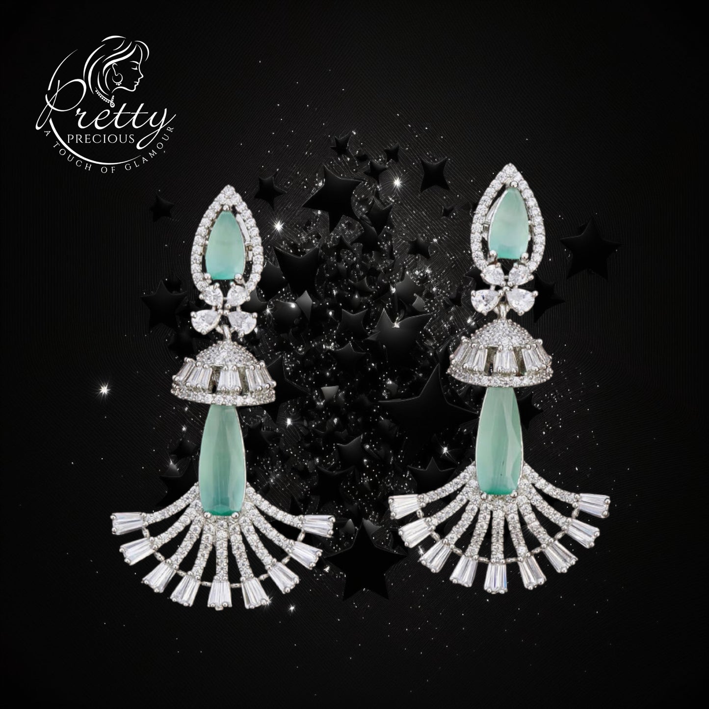 420076 Cz Classic Earring With Rhodium Plating-Mint