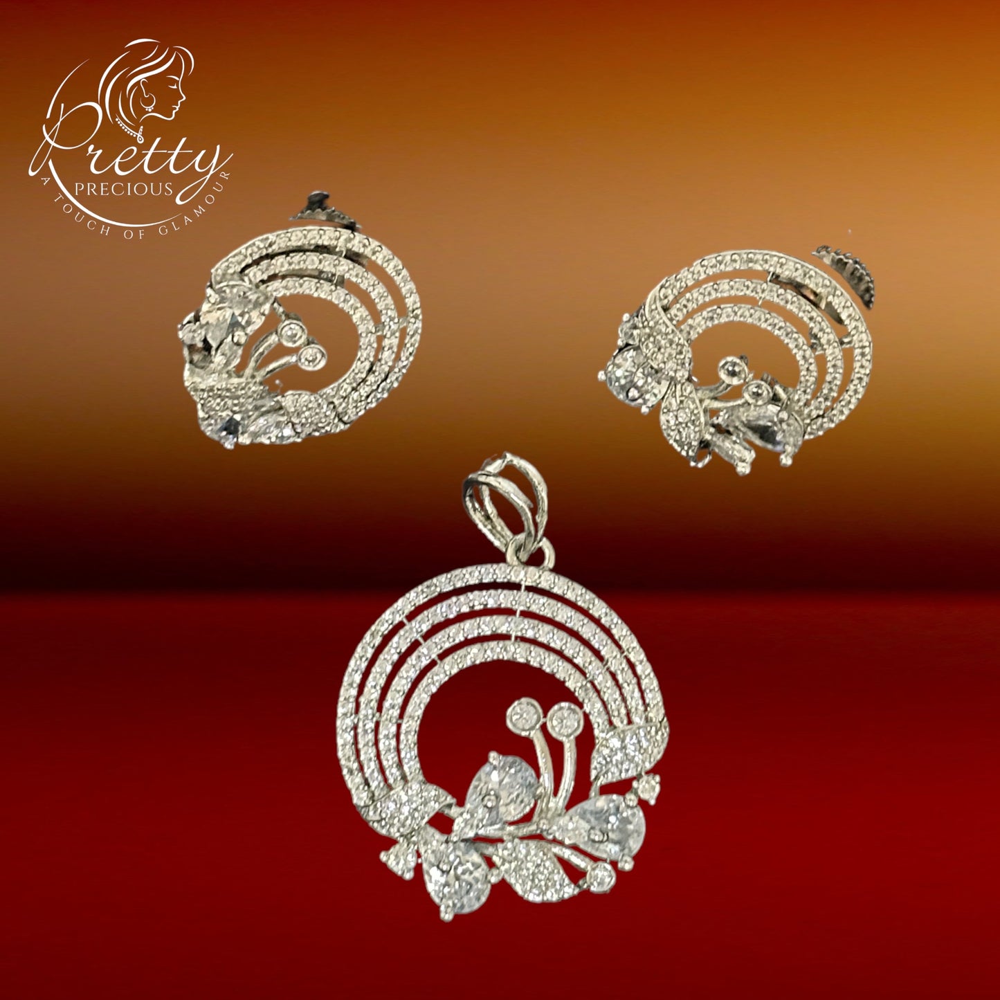 426970 American Diamond Delicate Pendant Set With Rhodium Plating-Silver