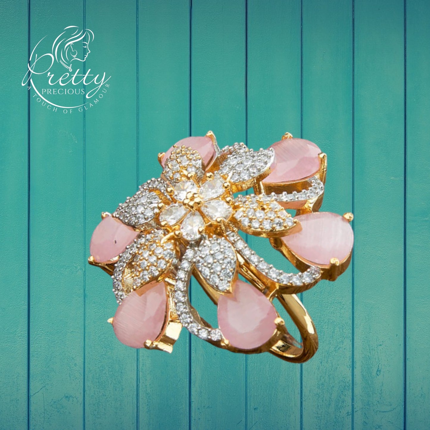 426598 Cz Adjustable Ring With 2 Tone Plating