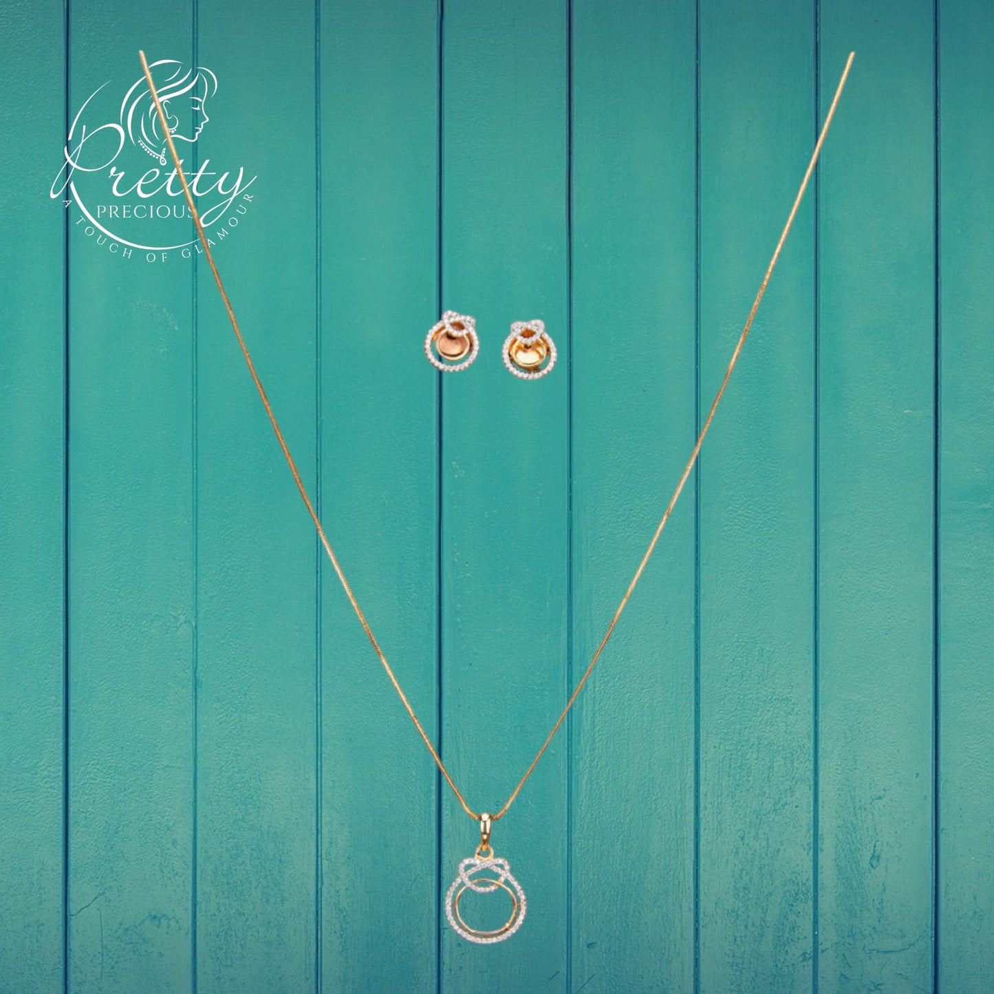 430190 Cz Delicate Pendant Set With 2 Tone Plating-White