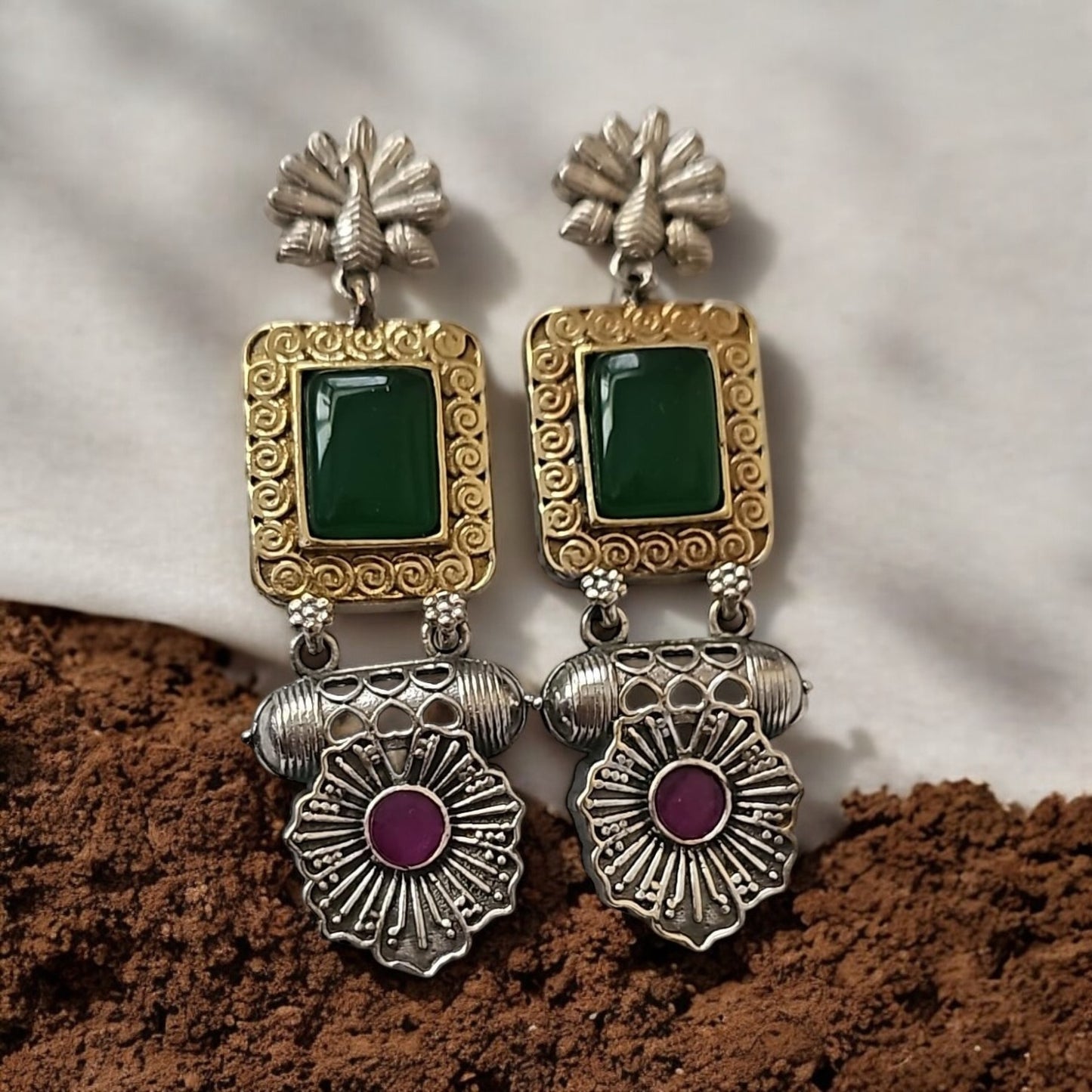 808637 Pretty Precious Fashion Oxidised Silver Stylish Party Wear Earrings for Women and Girls-Ruby Green