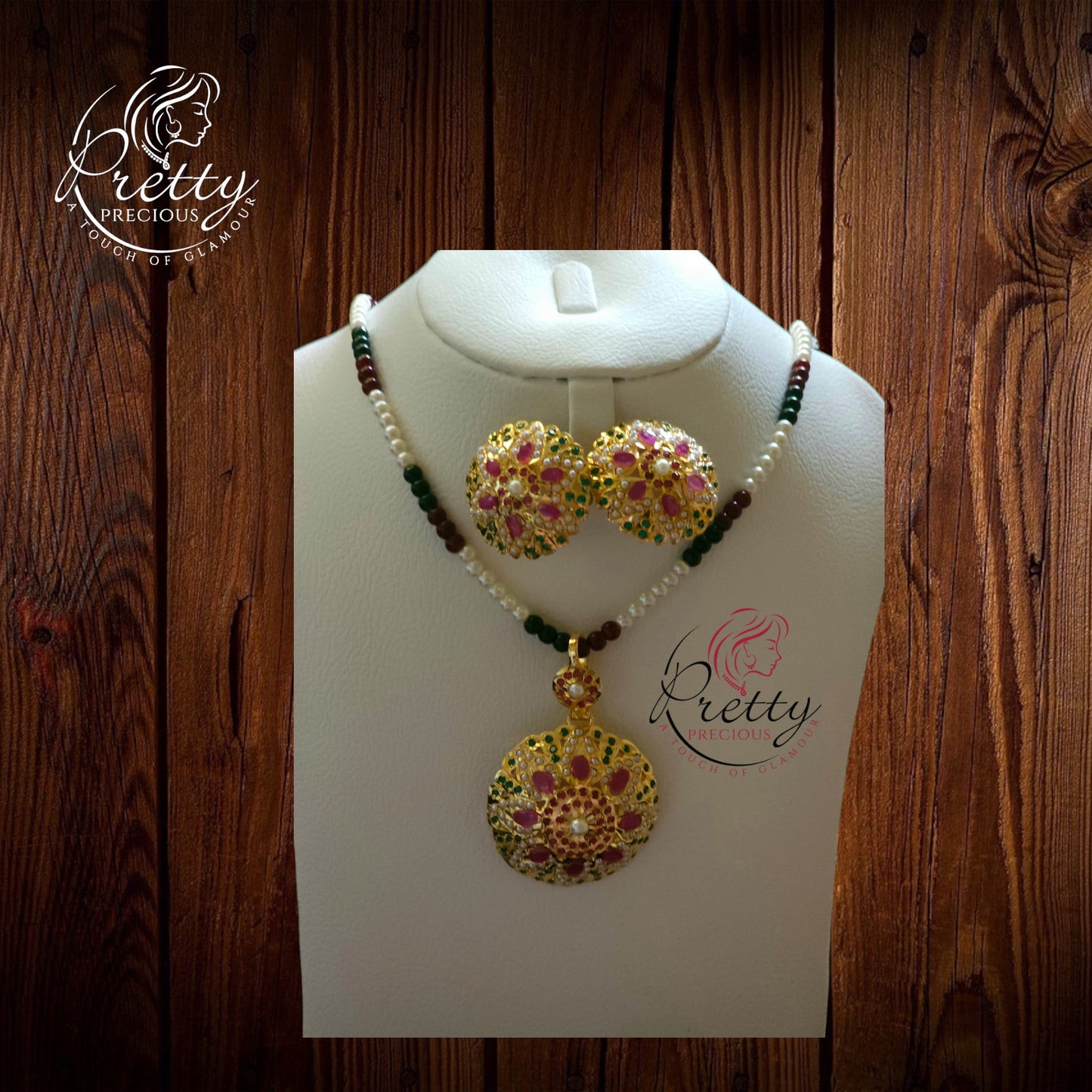 MJ-PS-912009-Jadau Pendant Set 1gm 24K Gold Plating