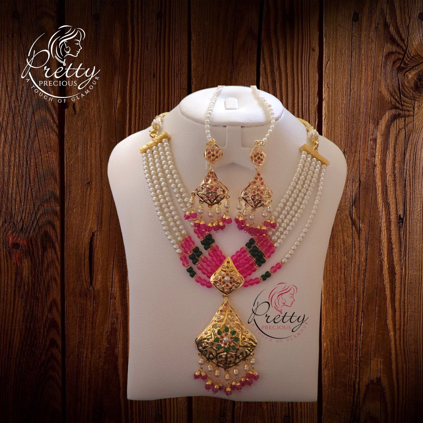 MJ-NS-922009 - Jadau Neckles Set Choker 1gm 24K Gold Plating-Pink