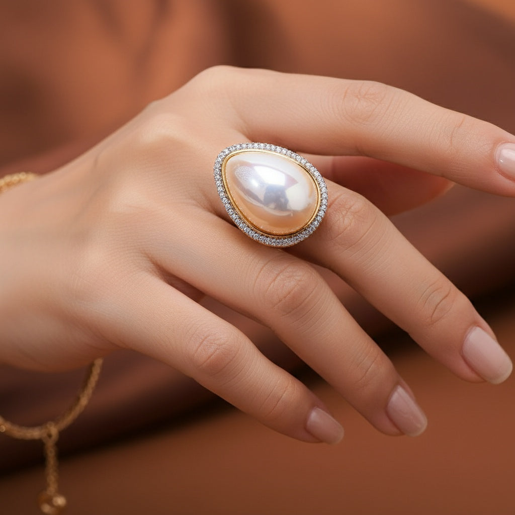 434983 Cz Classic Ring With 2 Tone Rhodium Plating