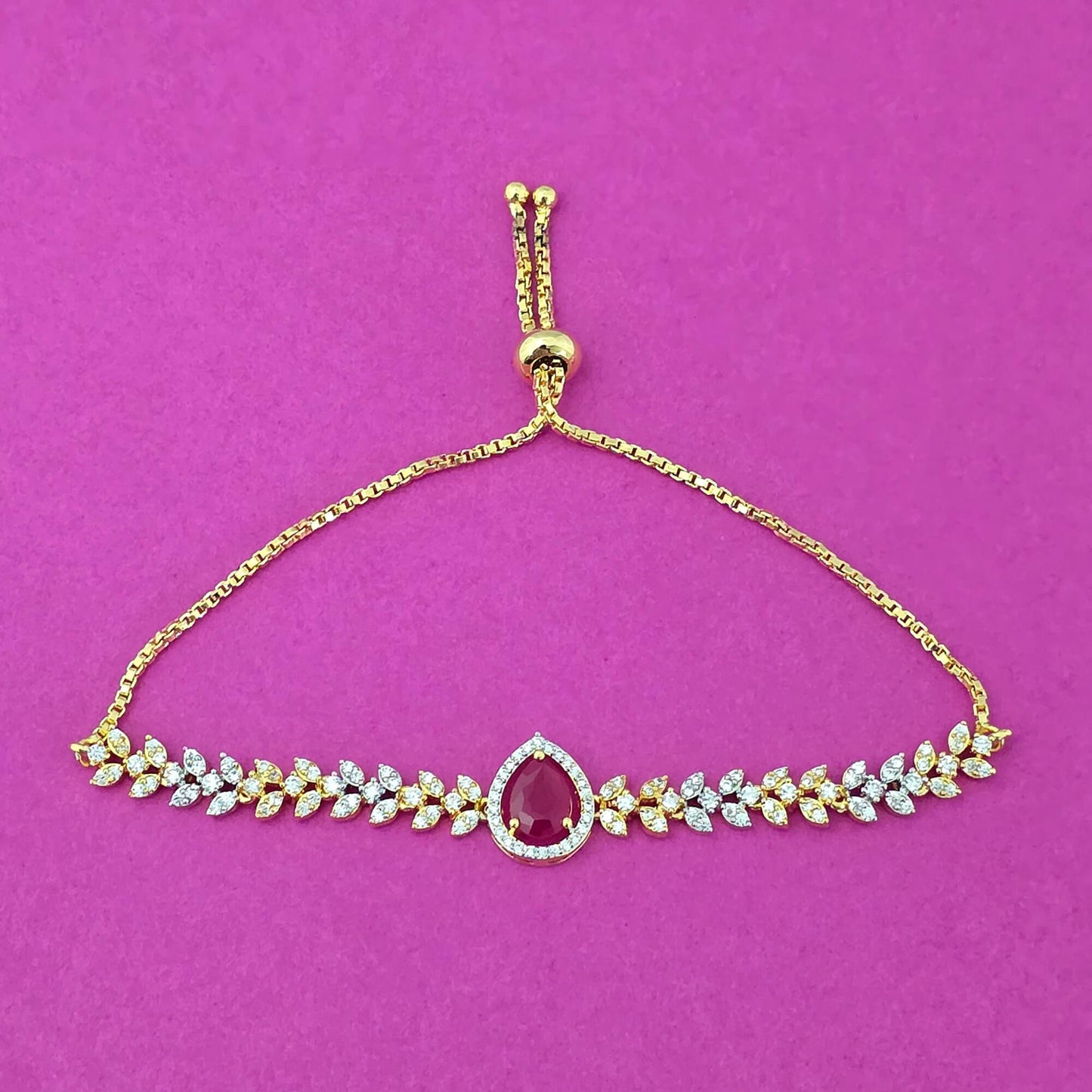 439544 Cubic Zirconia Adjustable Bracelet With 2 Tone Plating-Ruby