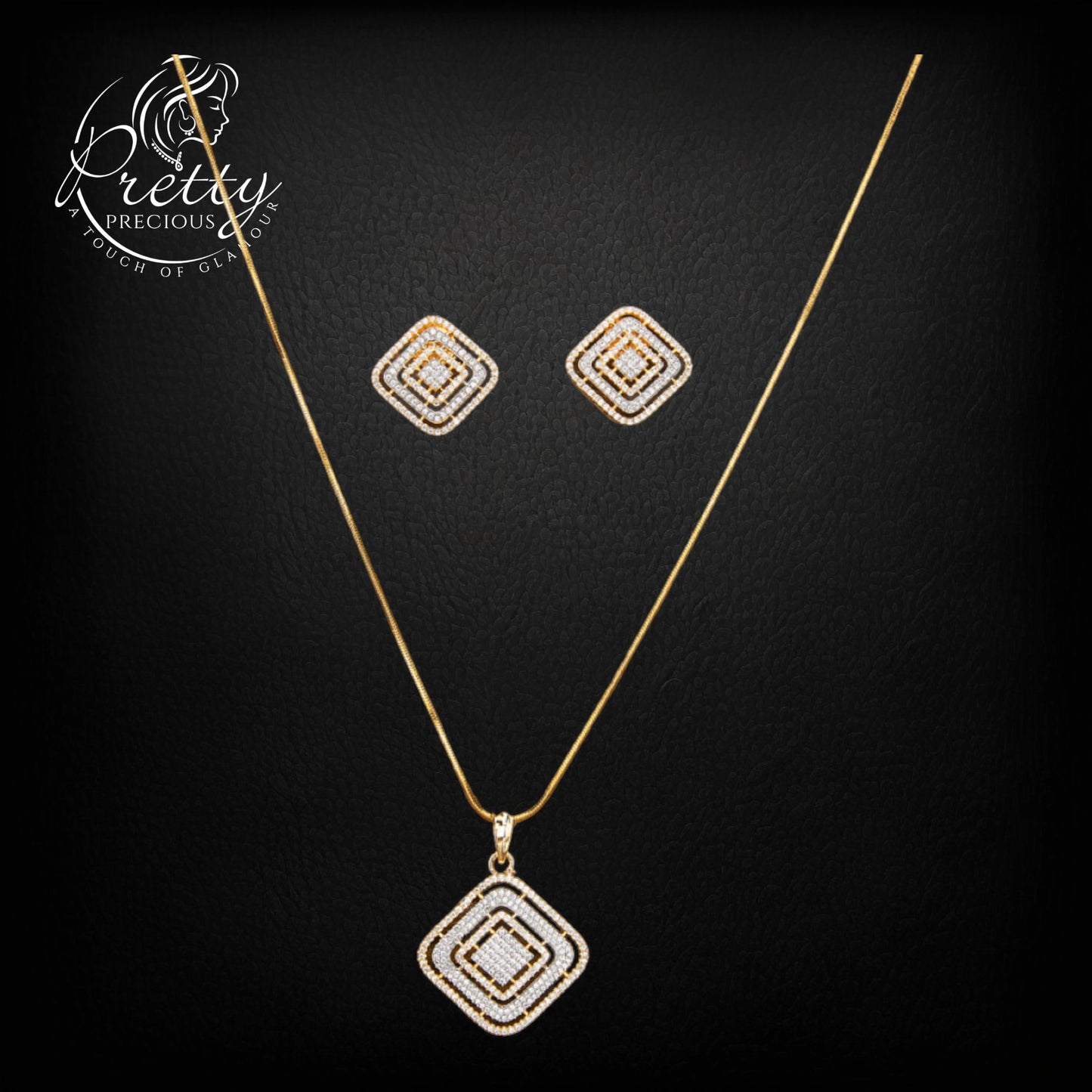 430751 Cz Classic Pendant Set With 2 Tone Plating-2 Tone