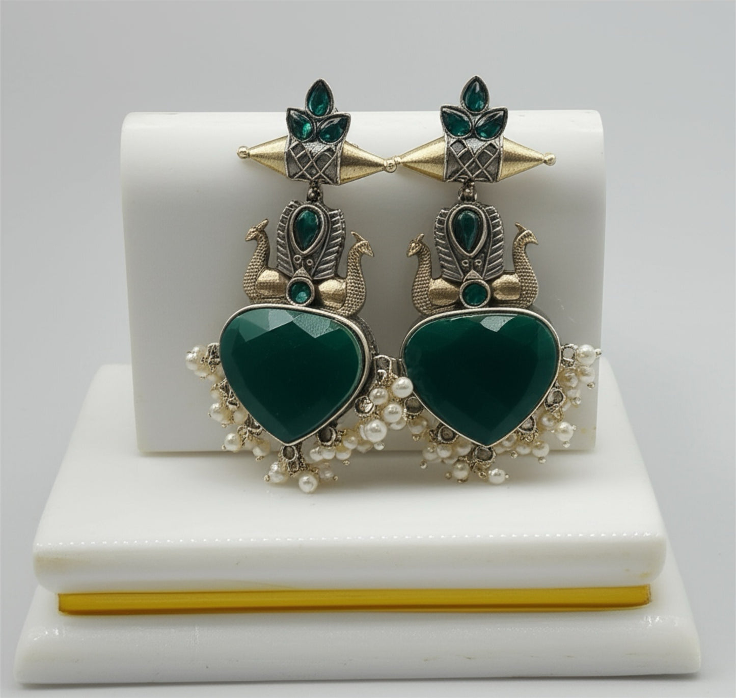 94509-ERO Pretty Precious Fashion Oxidised Silver Stylish Party Wear Earrings for Women and Girls-Green