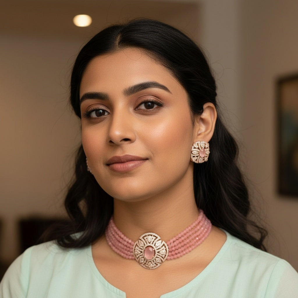 435159 Cz Delicate Necklace Pink