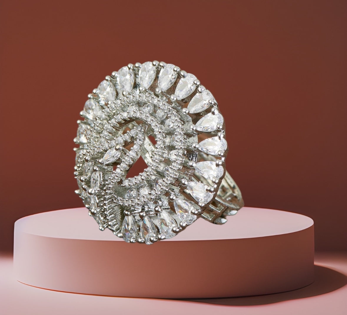 428262 Cz Adjustable Ring With Black 2 Tone Rhodium Plating-Silver