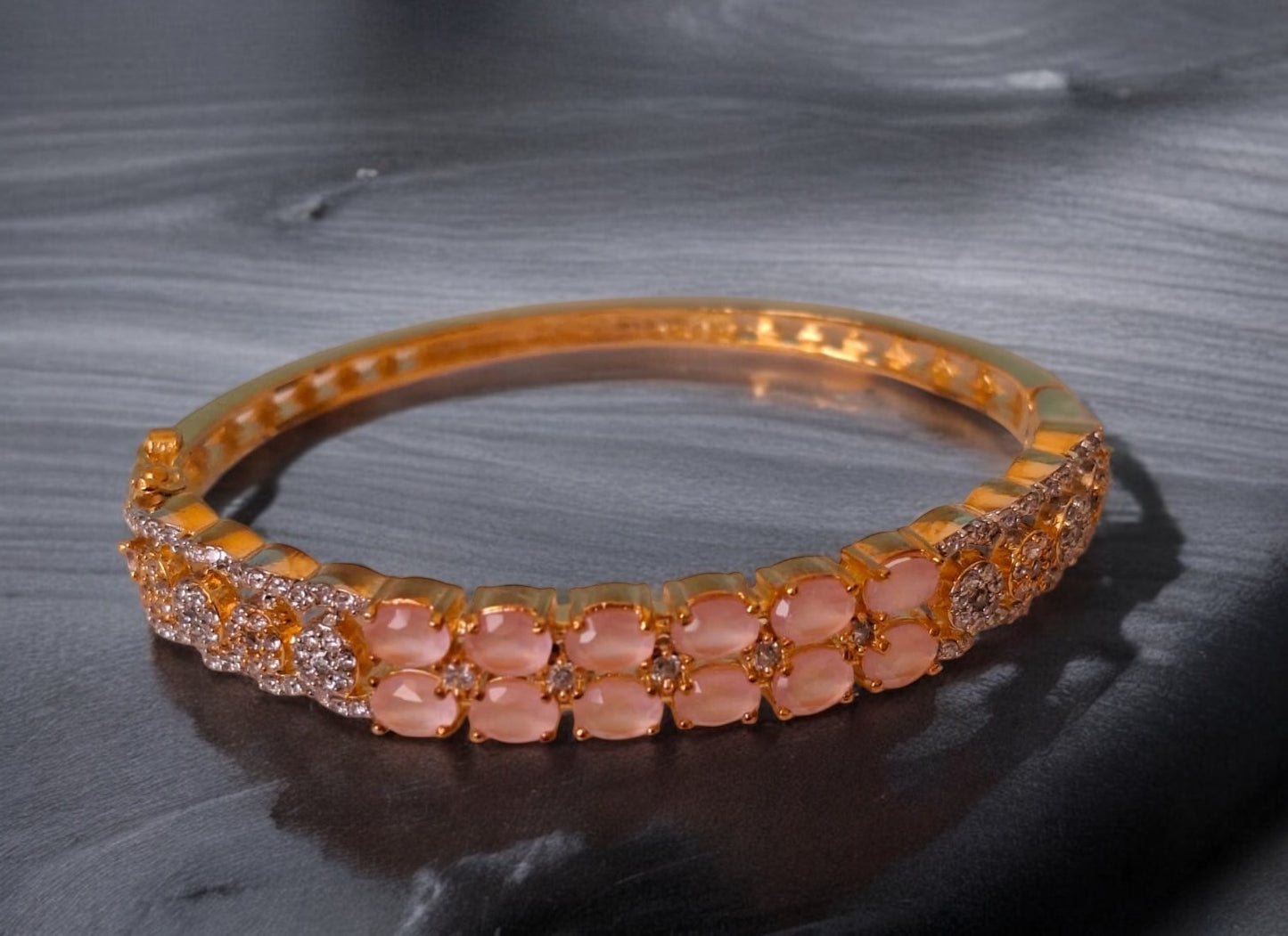 436214 Cubic Zirconia Classic Kada With Gold Plating-Pink