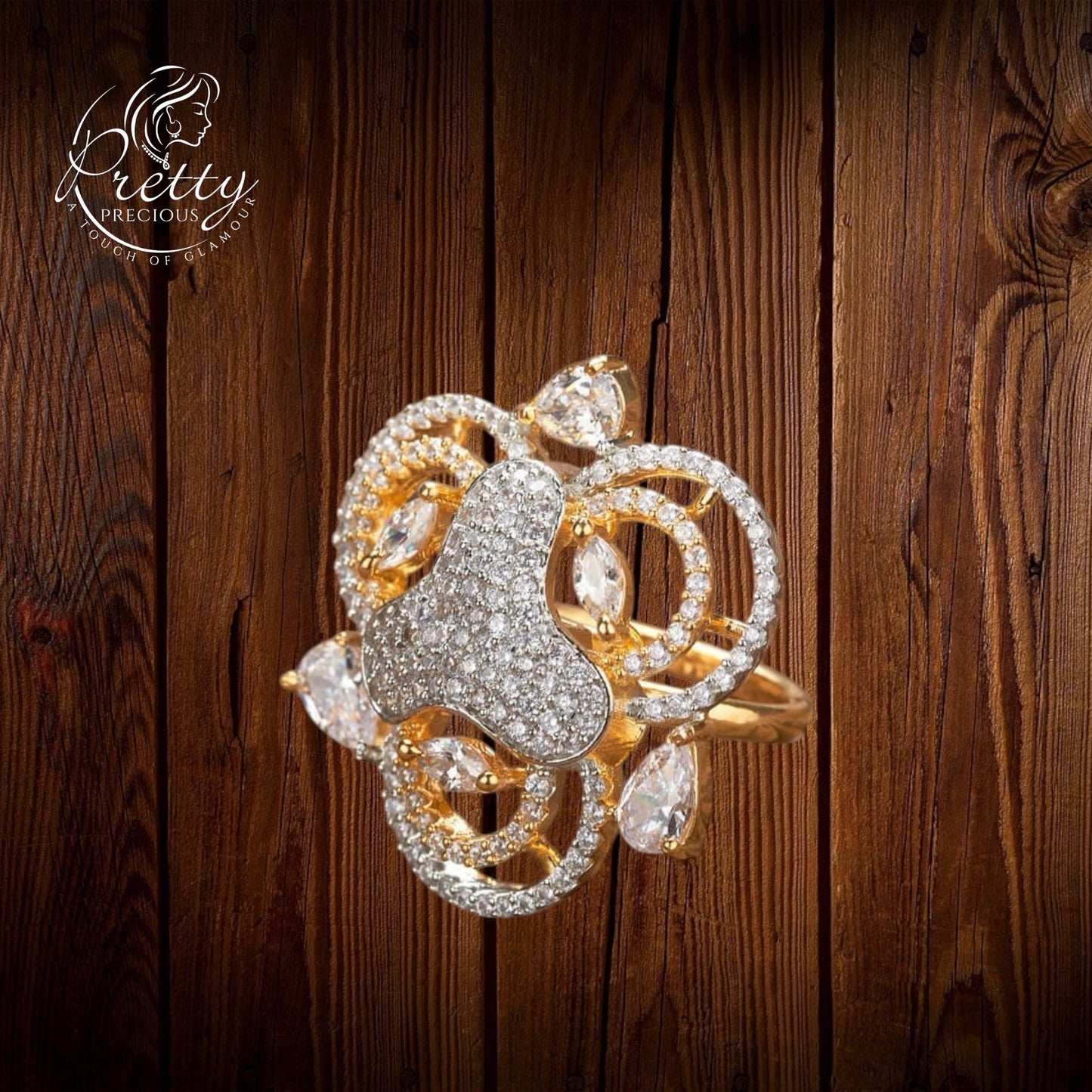 431877 Cz Adjustable Ring 2 Tone