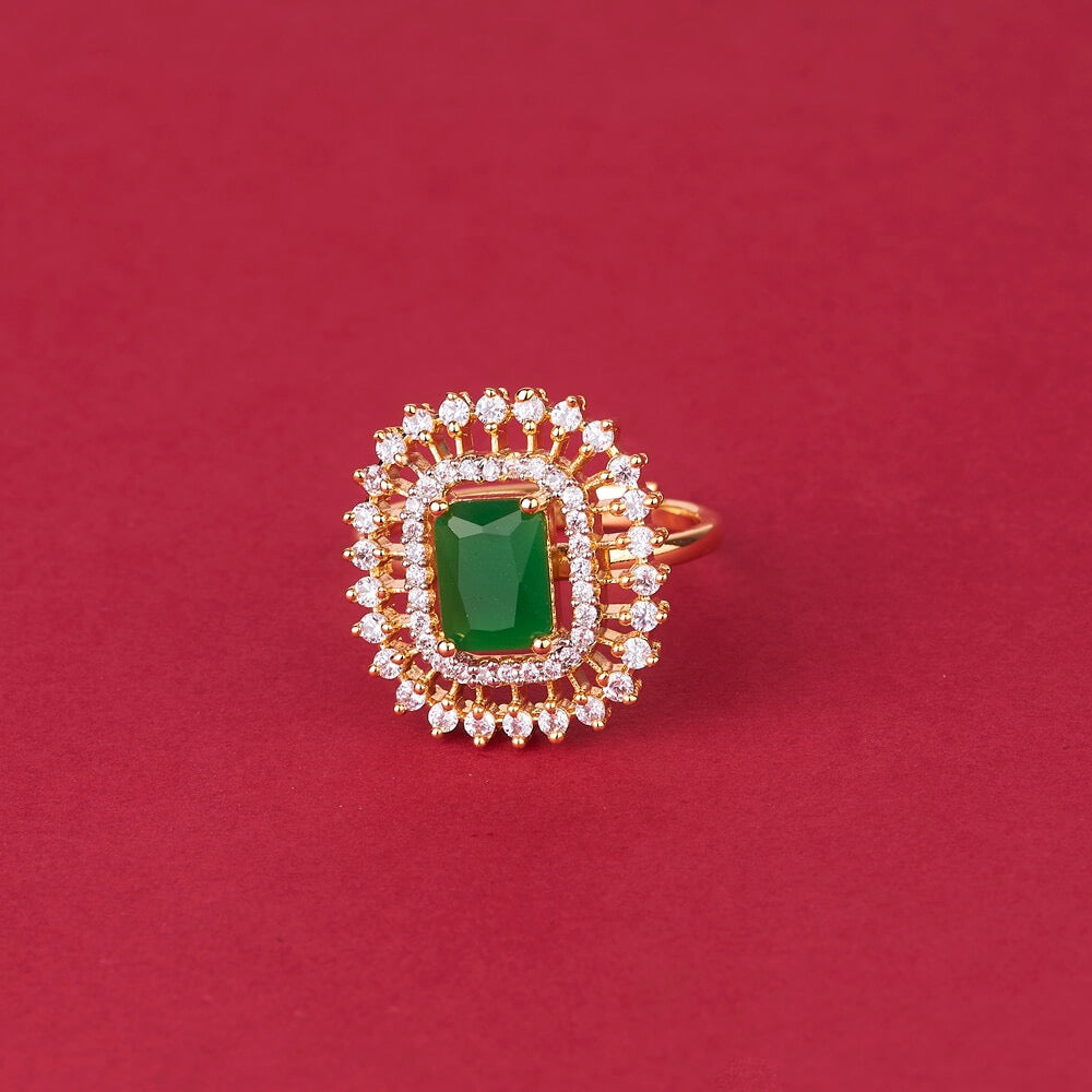 438190 Cz Delicate Ring With 2 Tone Plating-Green