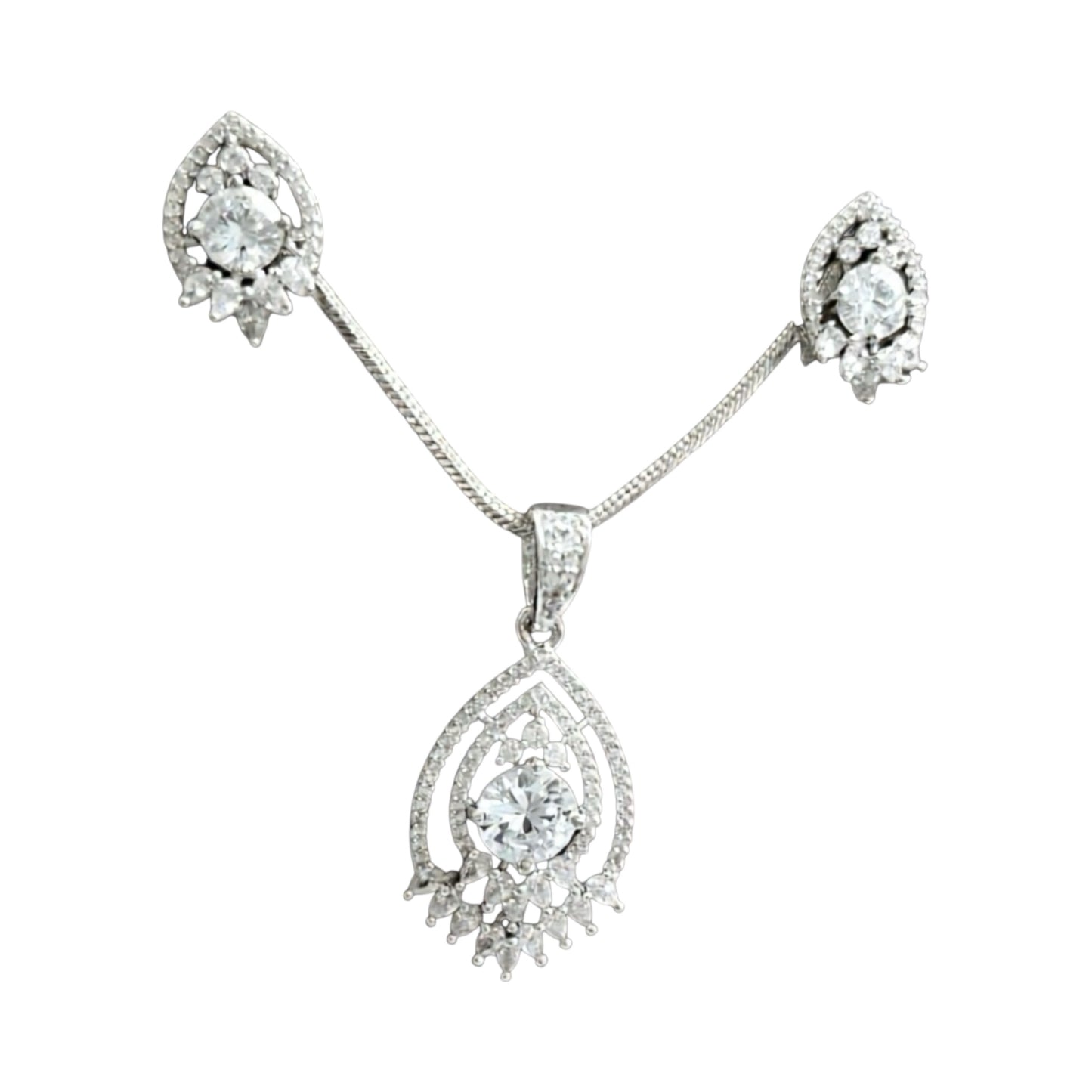 93909-PS-American Diamond Delicate Pendant Set With Rhodium Plating-White