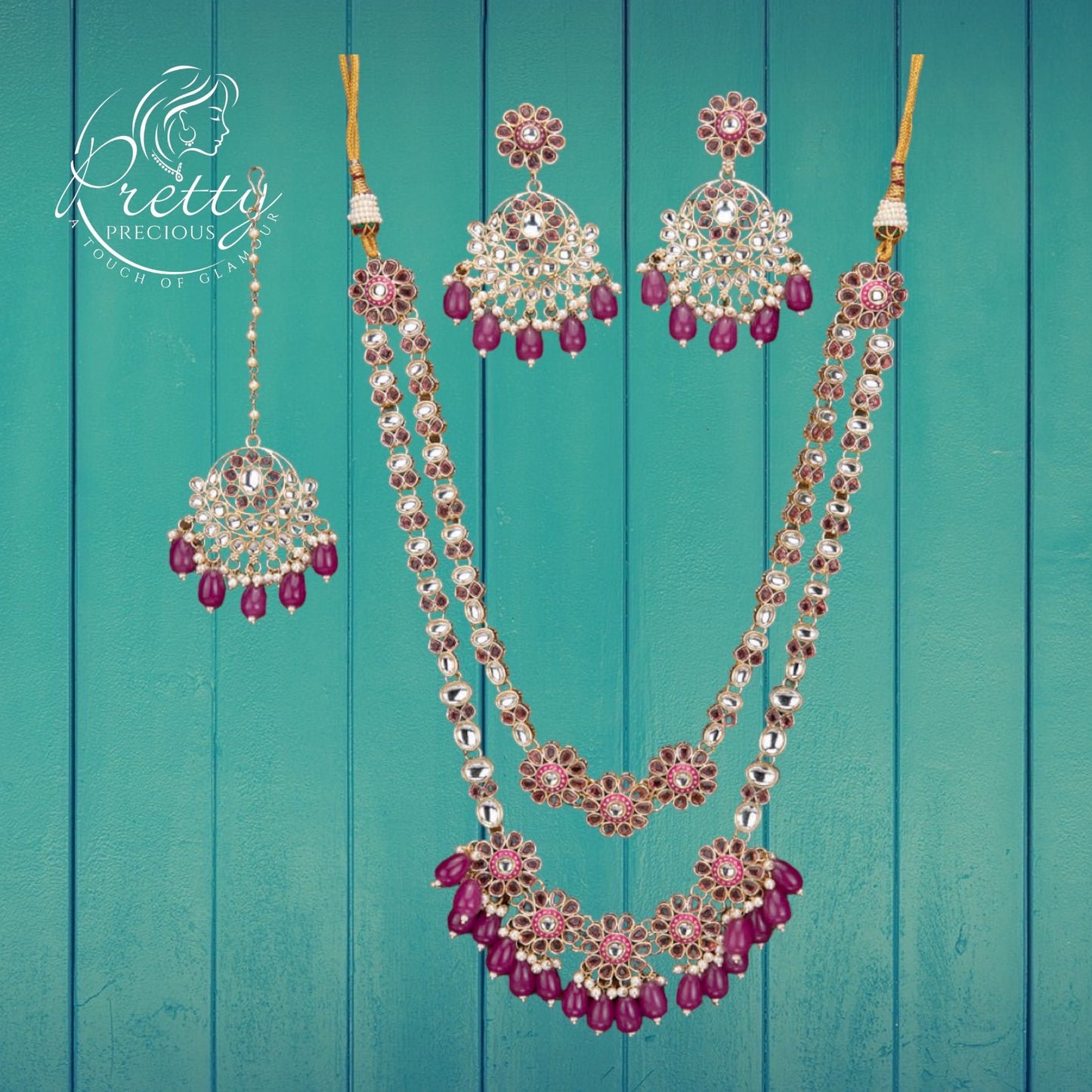 110844 Indo Western Long Necklace With Gold Plating-Purple