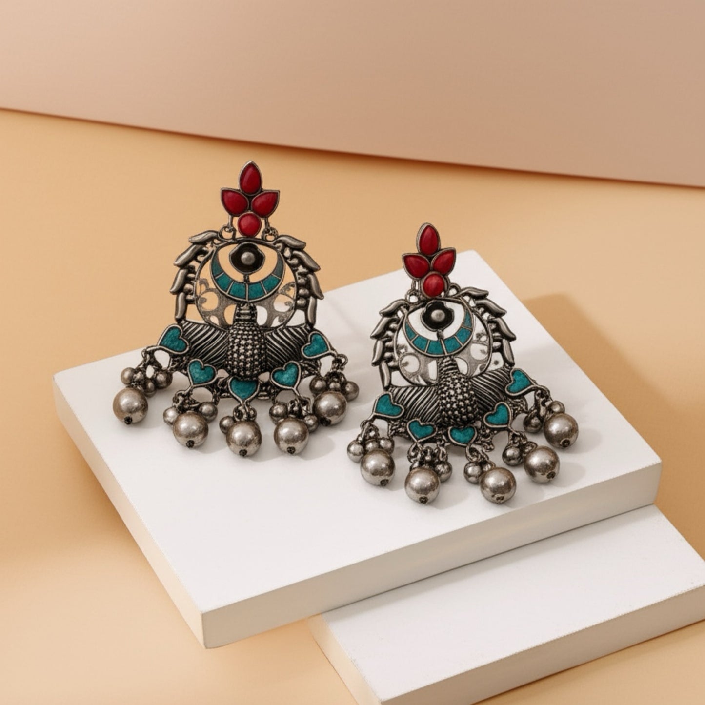 35420 Pretty Precious Fashion Oxidised Silver Stylish Party Wear Earrings for Women and Girls