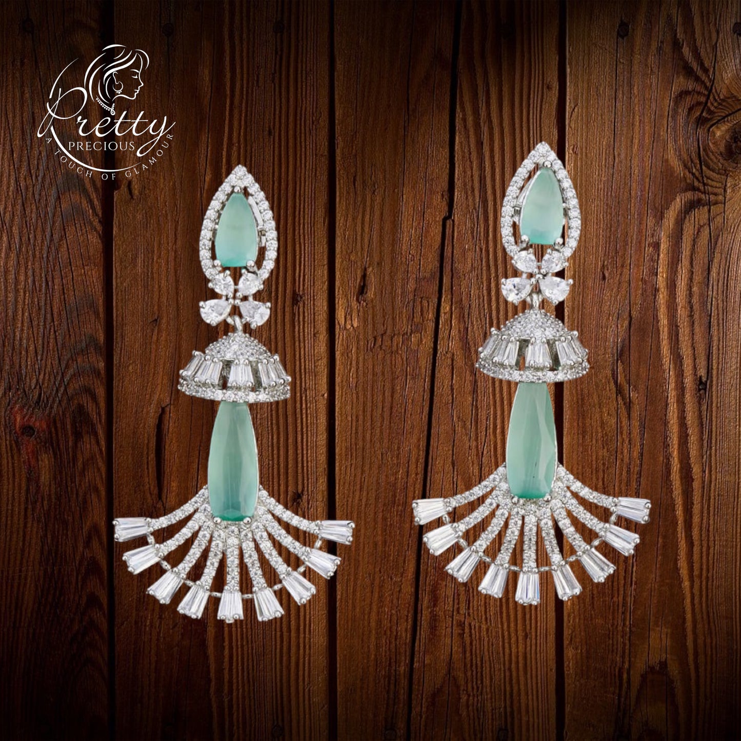 420076 Cz Classic Earring With Rhodium Plating-Mint