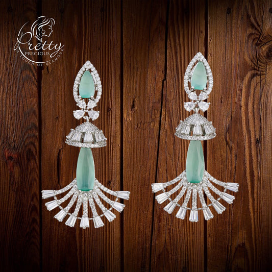 420076 Cz Classic Earring With Rhodium Plating-Mint