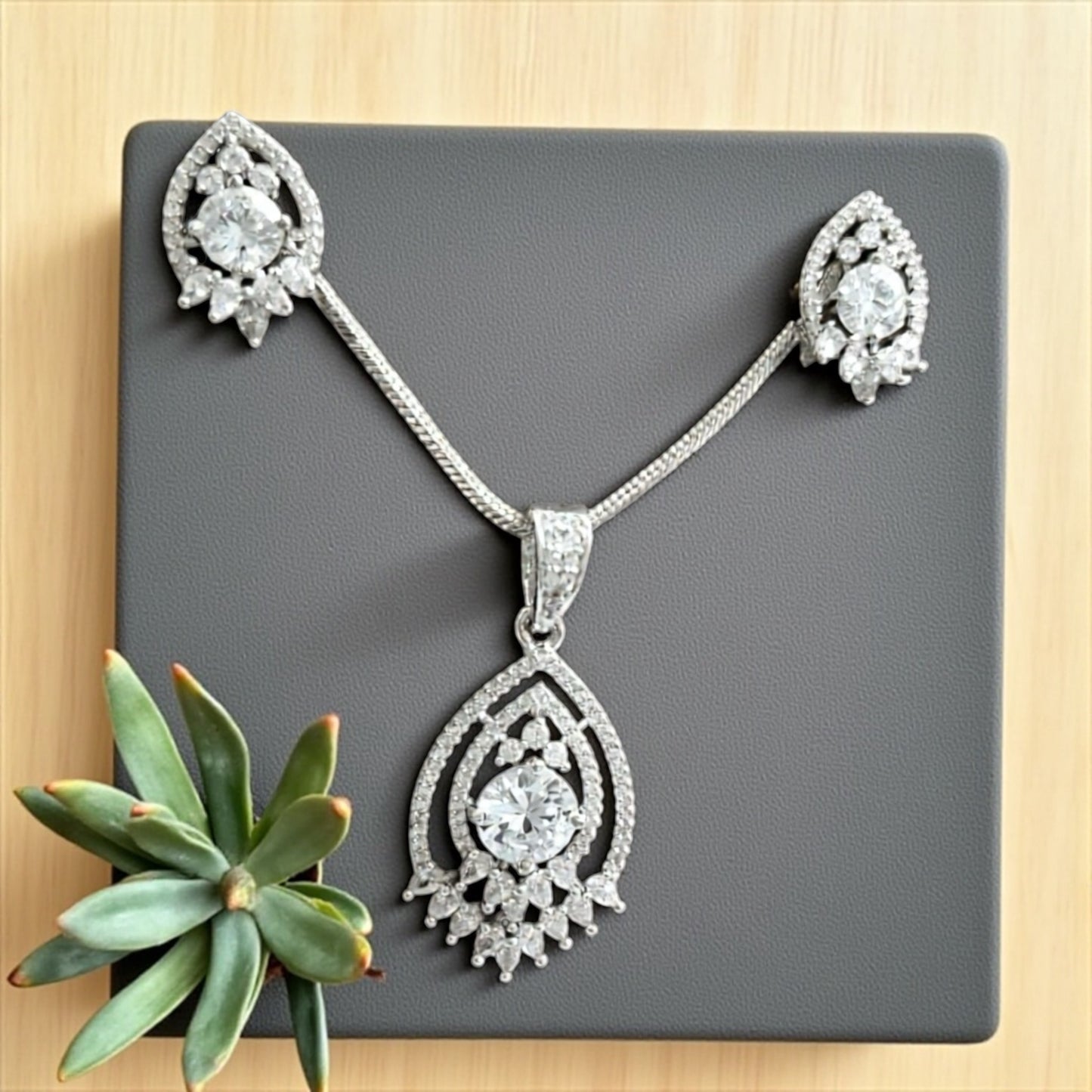 93909-PS-American Diamond Delicate Pendant Set With Rhodium Plating-White