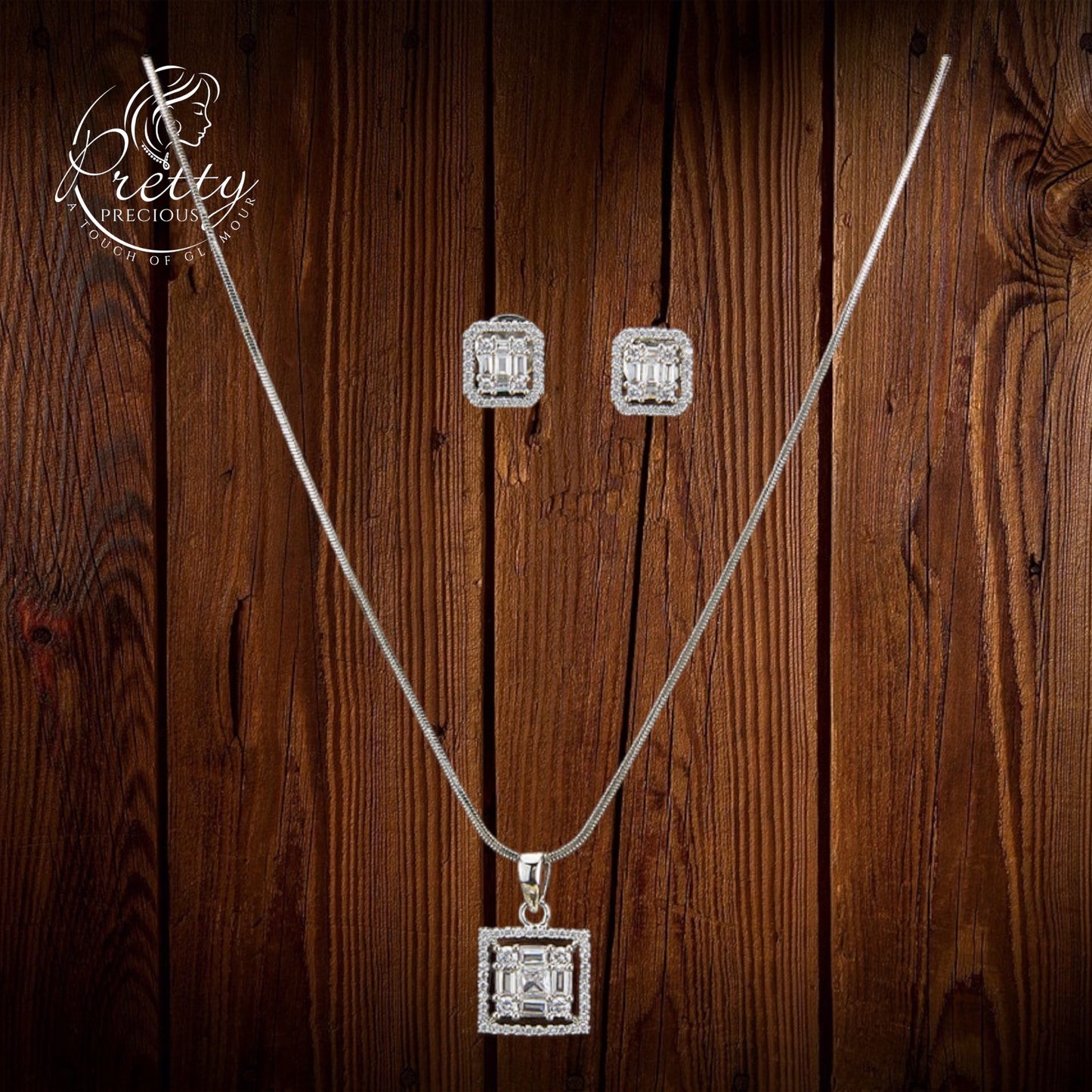 427208 Cubic Zirconia Classic Pendant Set With Rhodium Plating-White