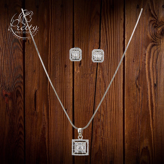 427208 Cubic Zirconia Classic Pendant Set With Rhodium Plating-White