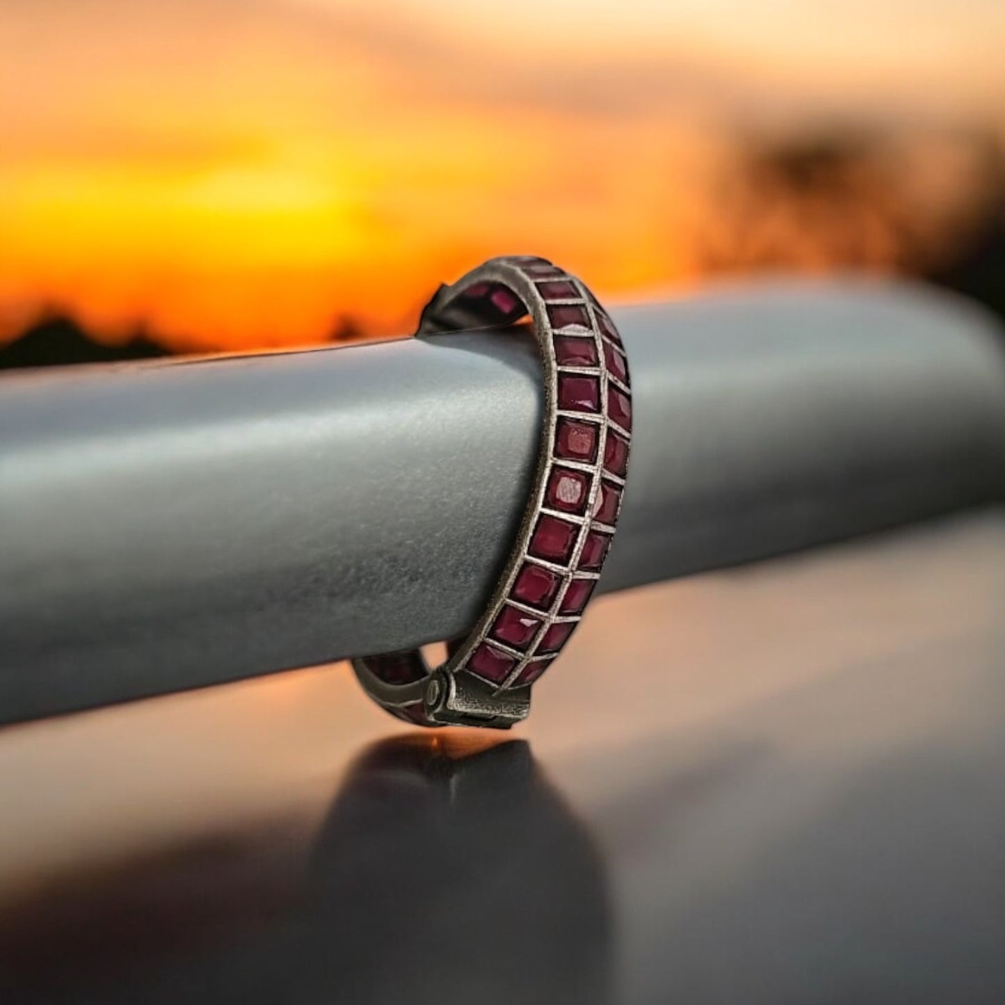 92009-KDO Classic Kada With Oxidized Plating- Ruby