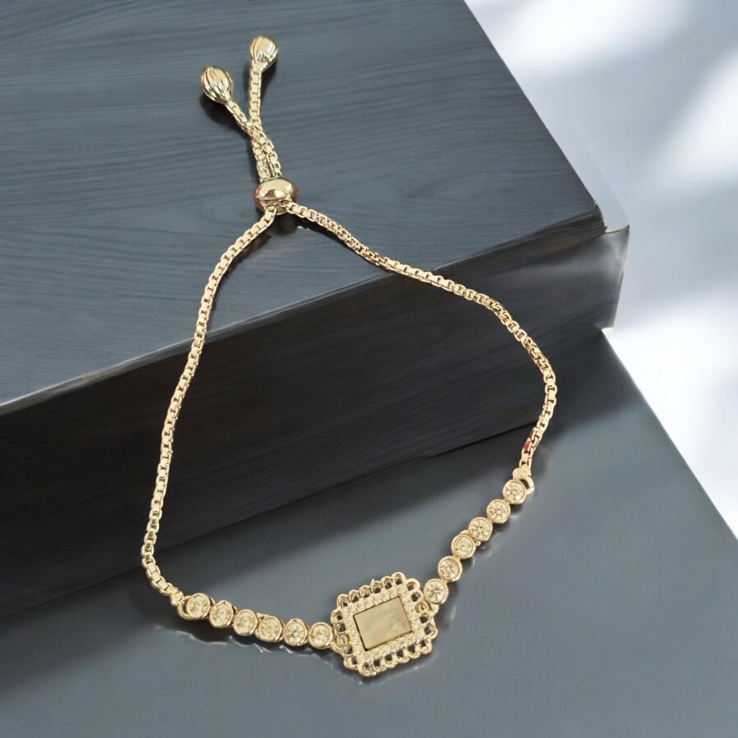 15100-S Adjustable Bracelet With Rhodium Plating-White