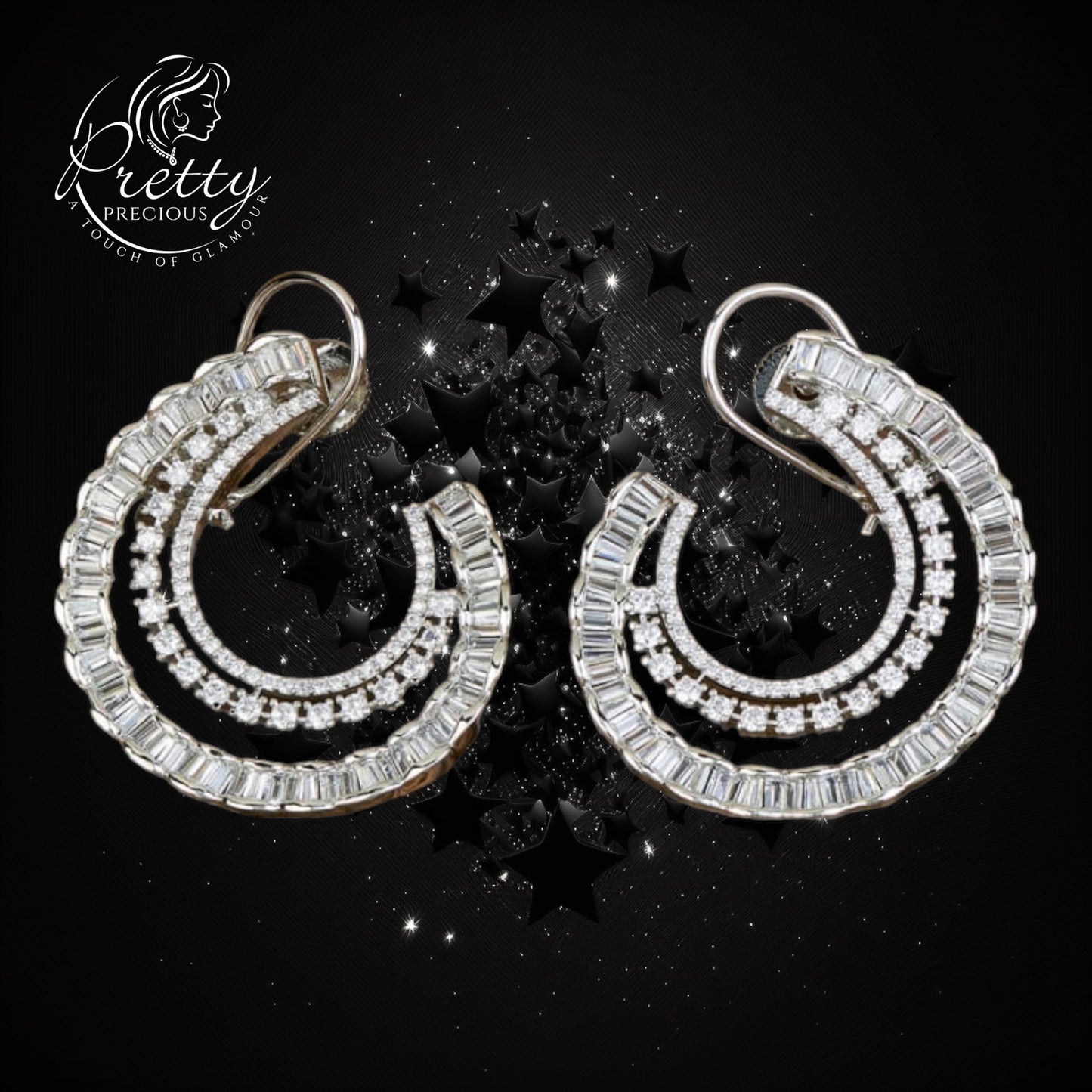 428371 Cz Classic Earring With Black 2 Tone Rhodium Plating-Silver