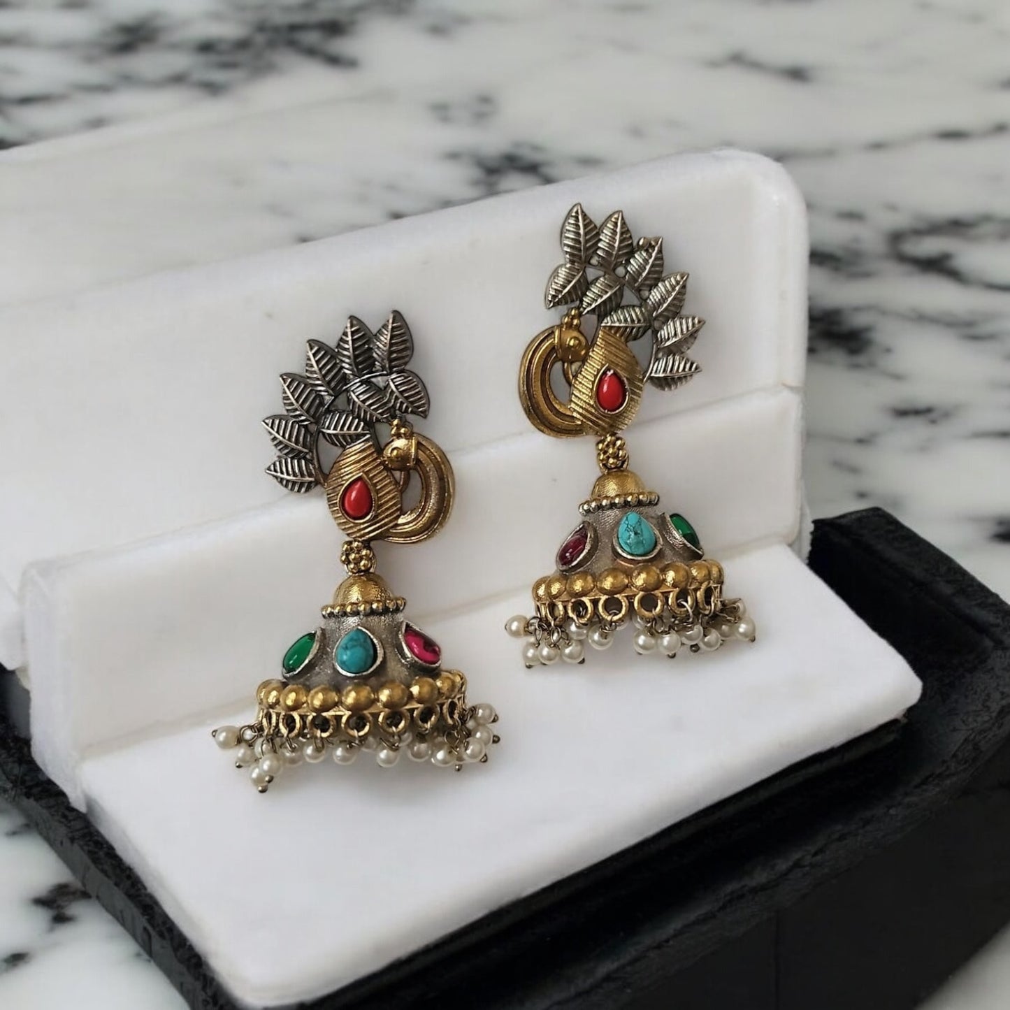 35250 Pretty Precious Fashion Oxidised Silver Stylish Party Wear Earrings for Women and Girls-Multi