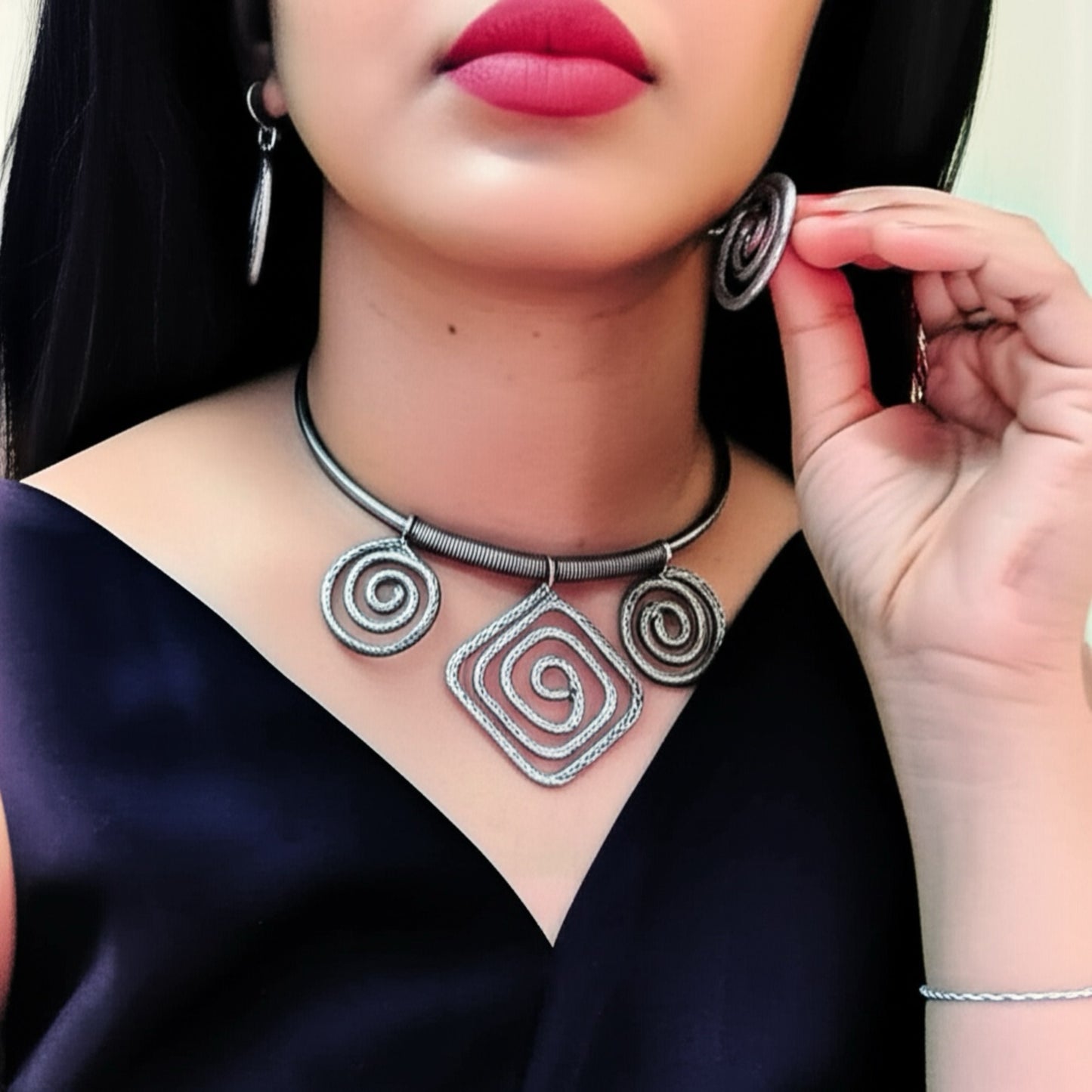 93509-NSO Classic Necklace With Oxidised Plating-Design 1