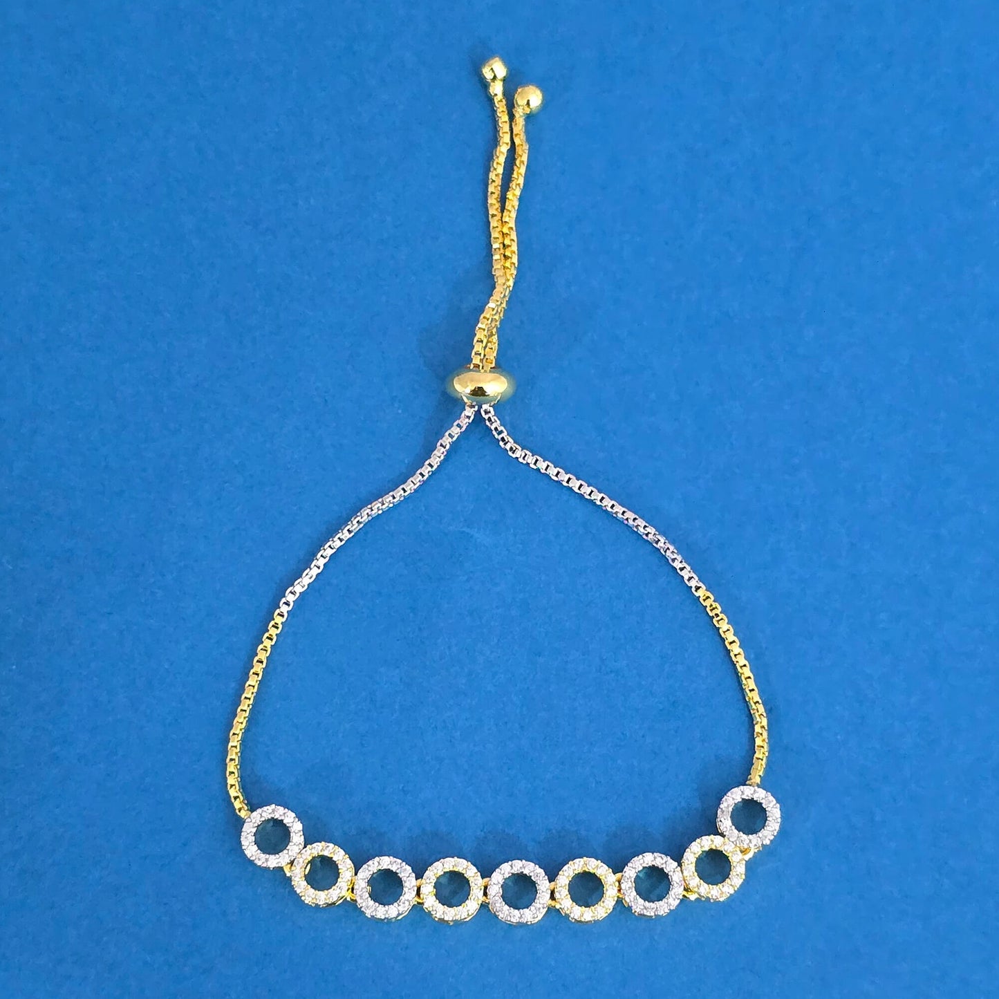 439843 Cubic Zirconia Adjustable Bracelet With 2tone Rhodium Plating