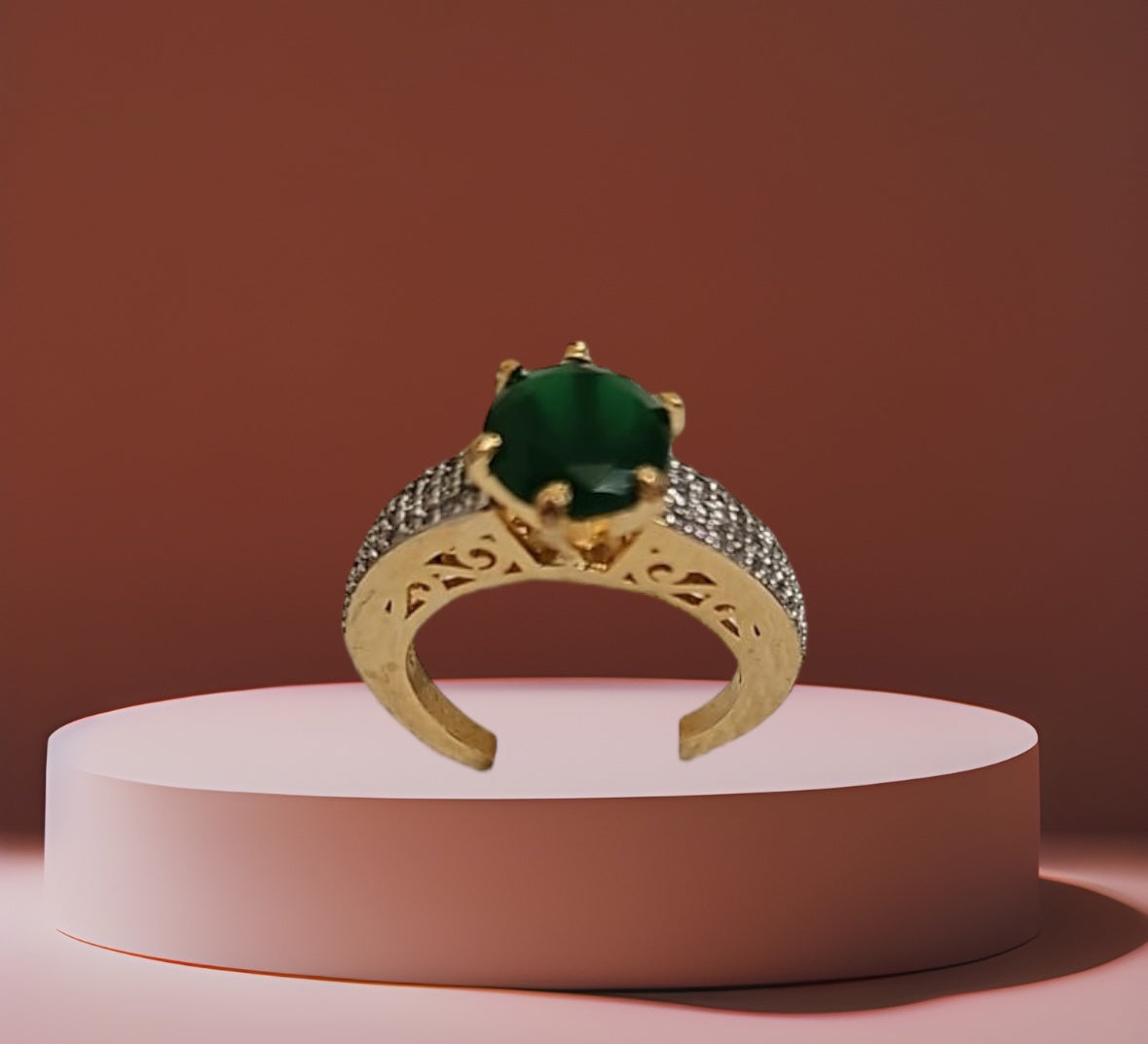 91259-RN Cz Adjustable Ring Green